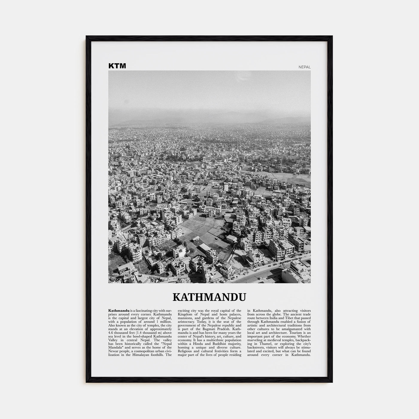 Kathmandu Travel B&W Poster
