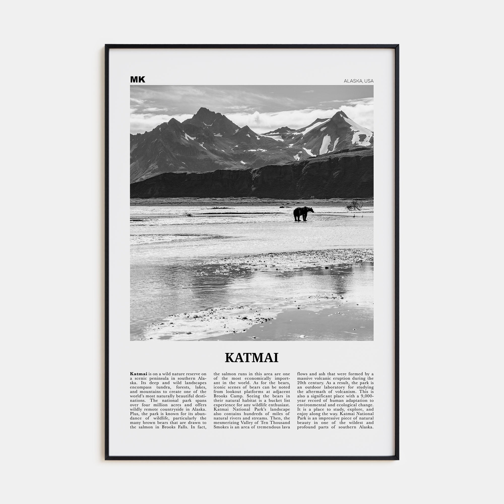 Katmai National Park Travel B&W Poster