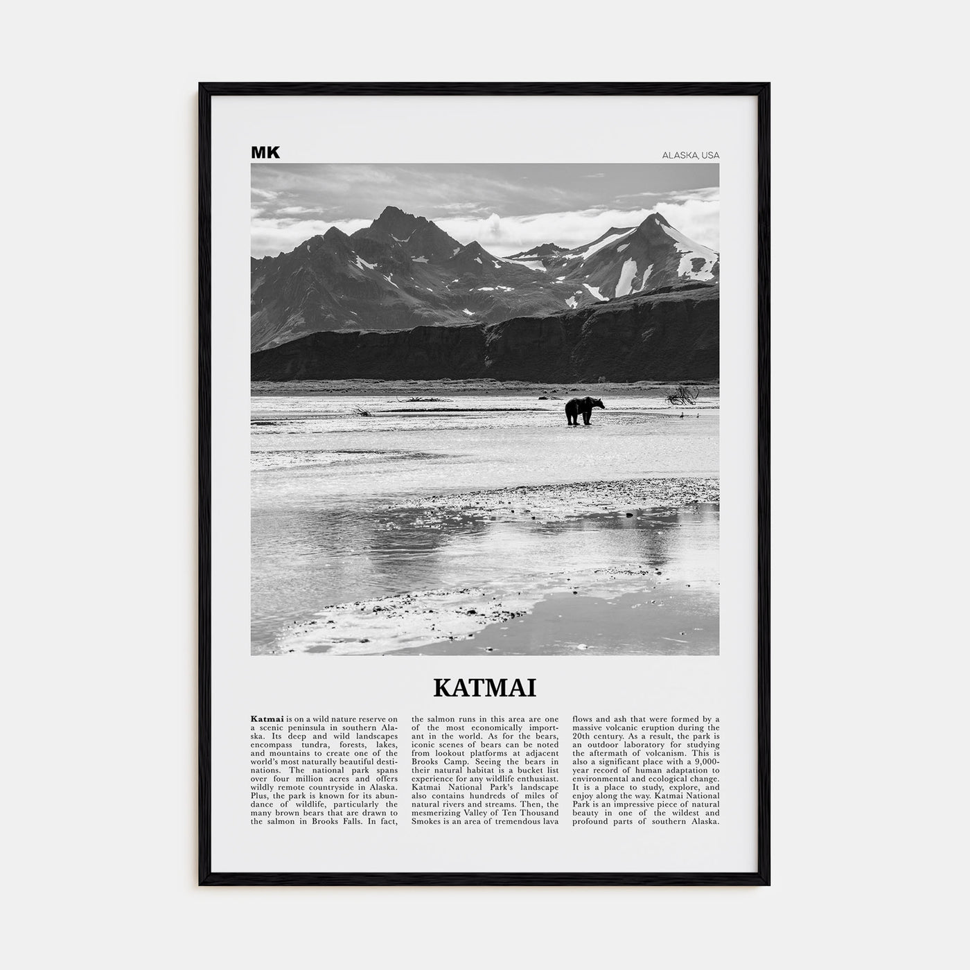 Katmai National Park Travel B&W Poster
