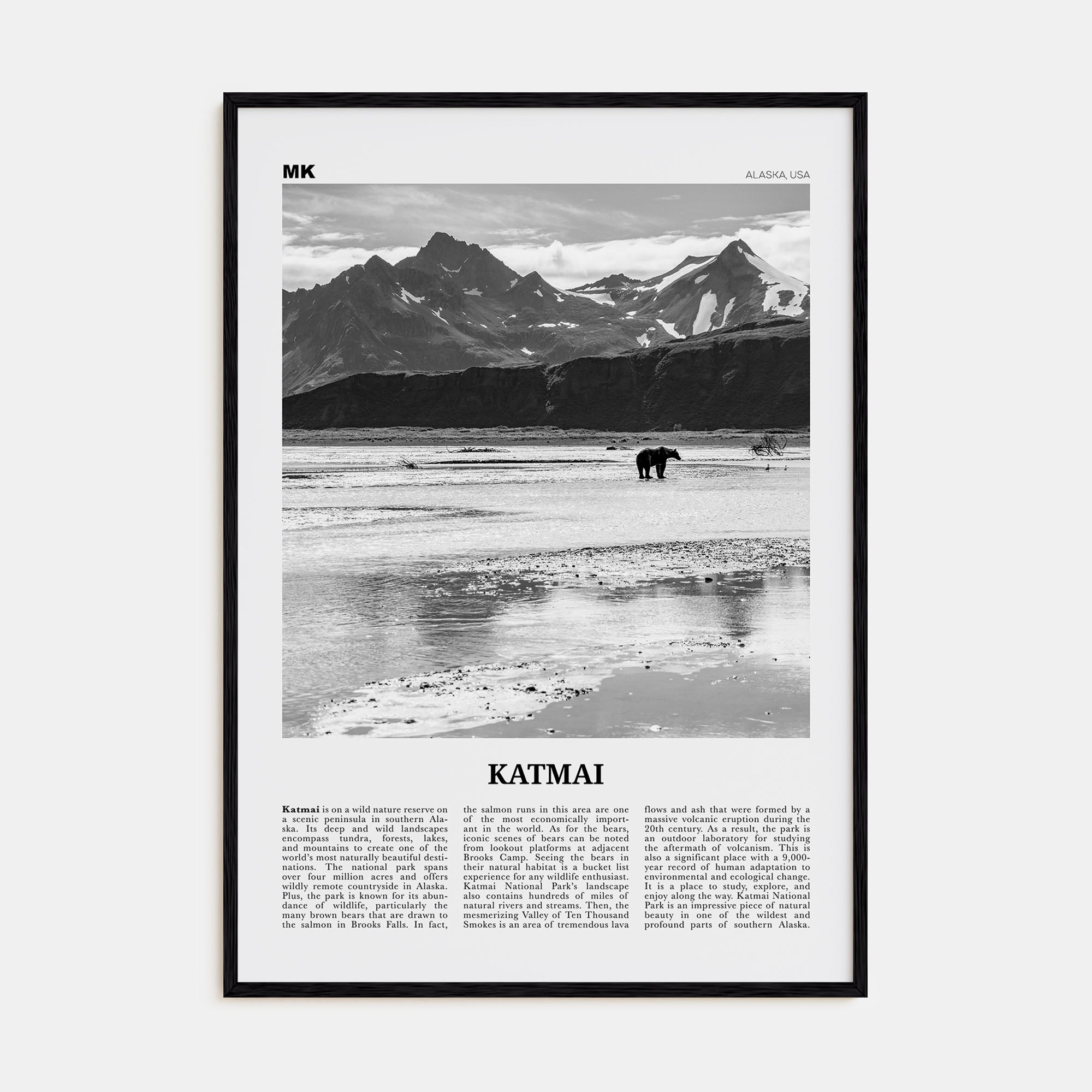 Katmai National Park Travel B&W Poster