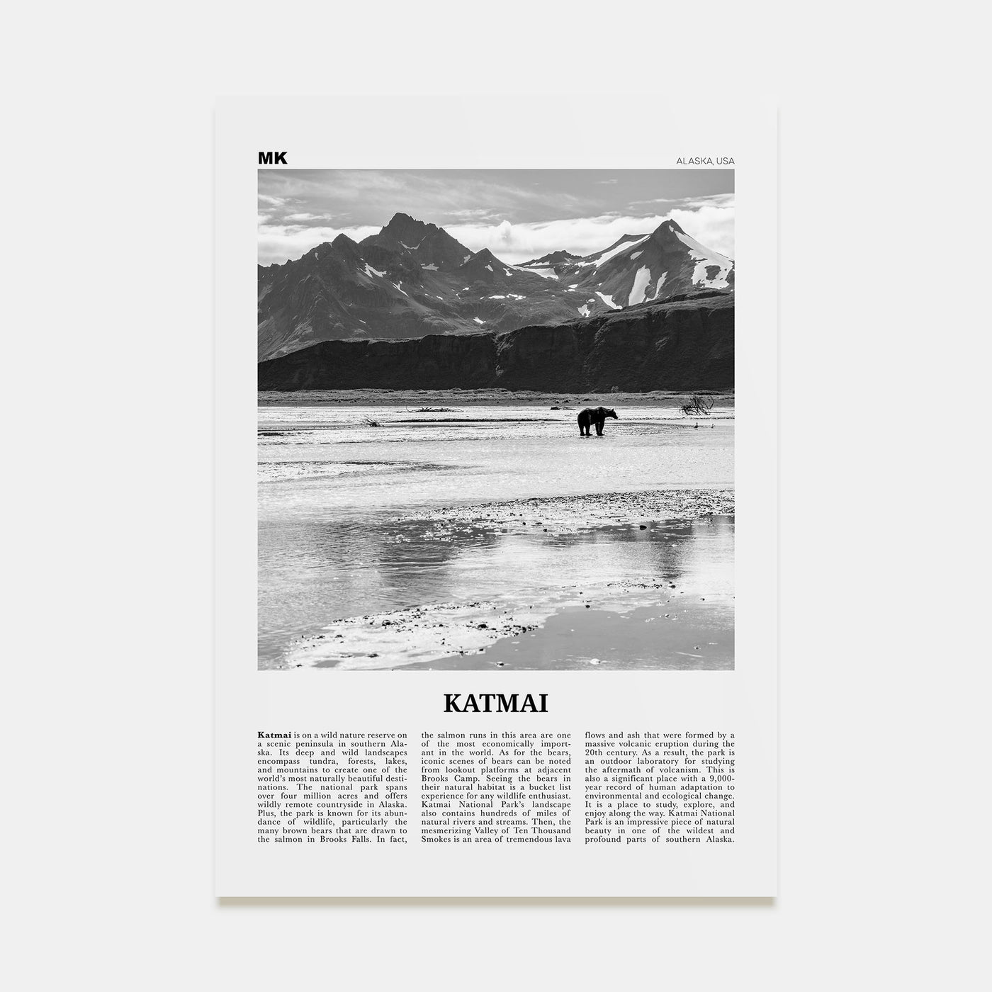 Katmai National Park Travel B&W Poster