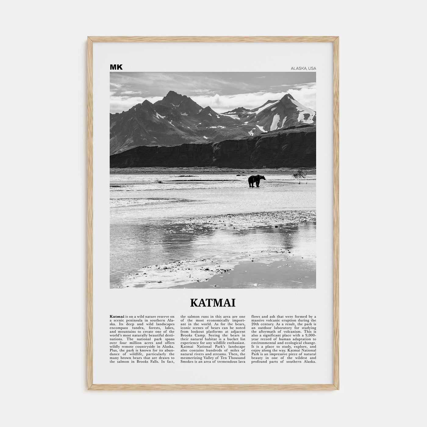 Katmai National Park Travel B&W Poster