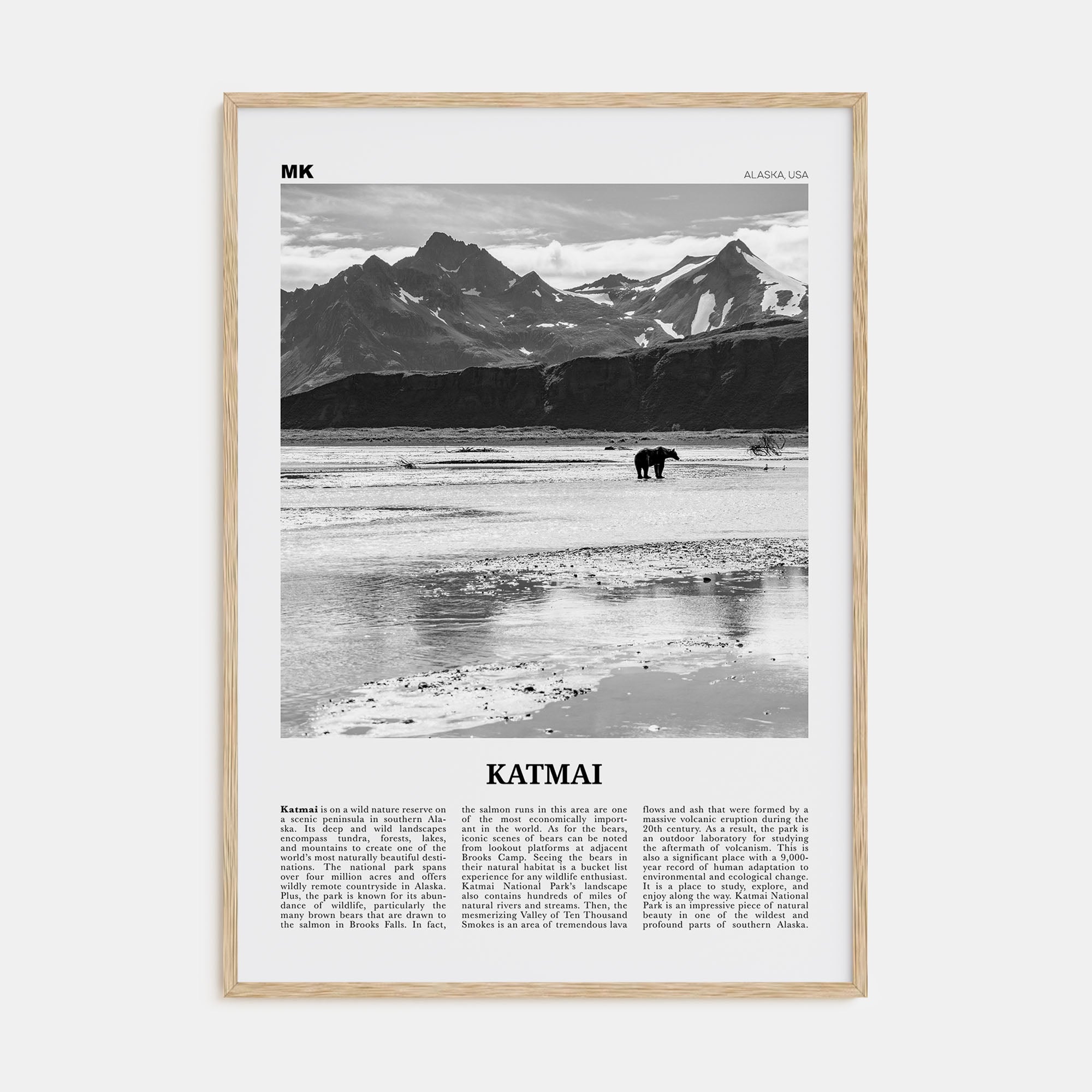 Katmai National Park Travel B&W Poster