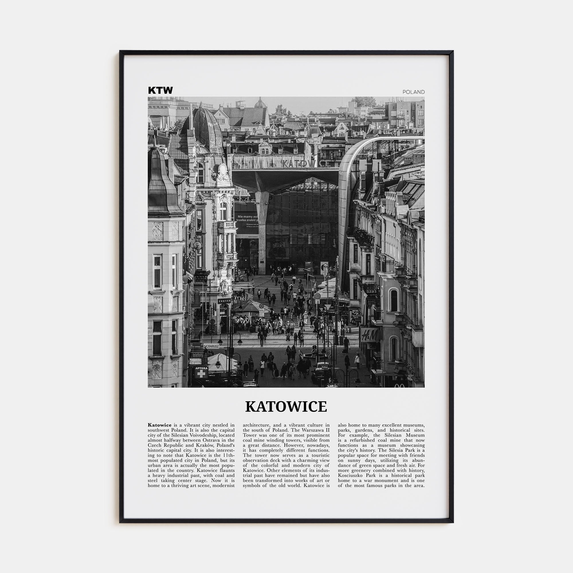Katowice Travel B&W Poster