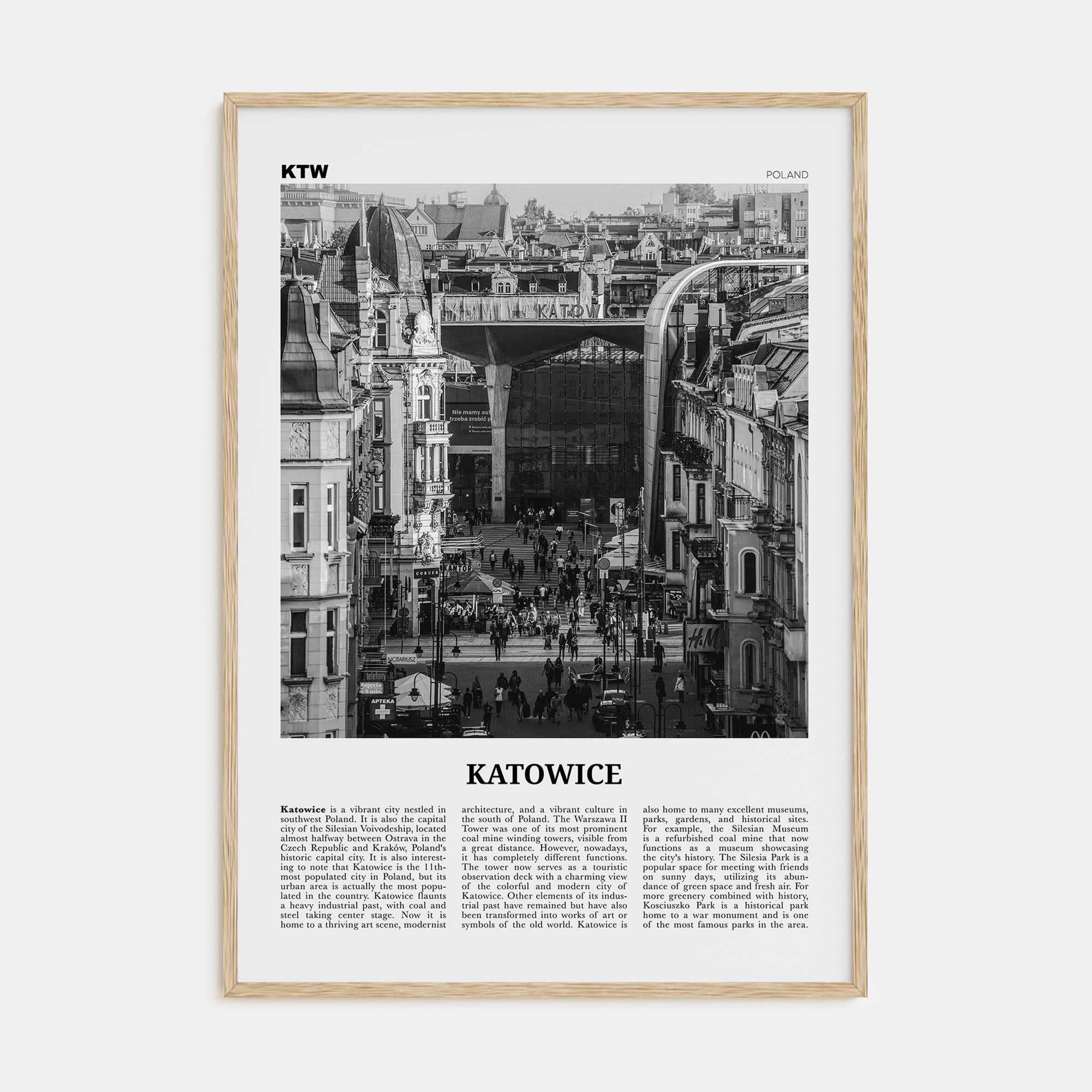 Katowice Travel B&W Poster