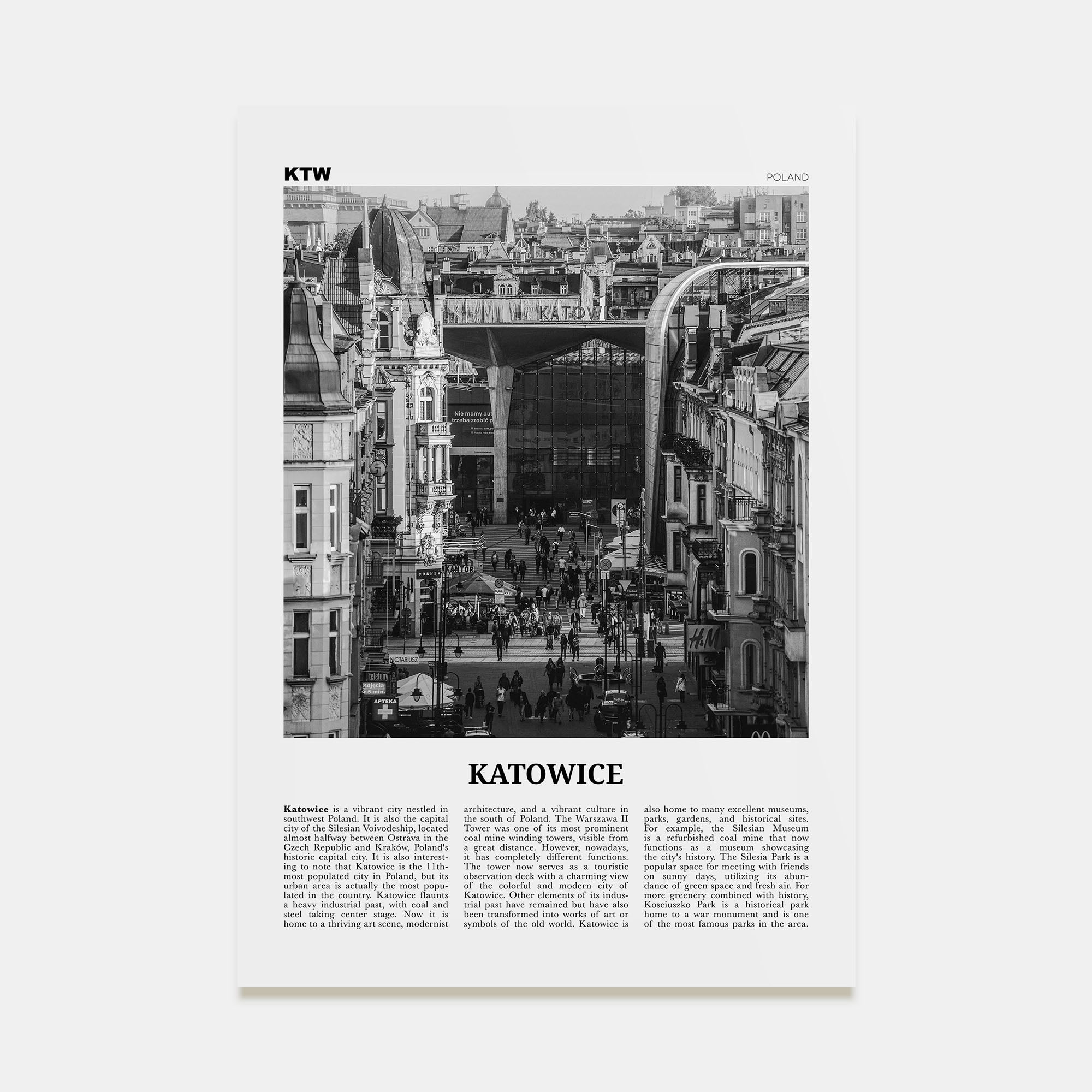 Katowice Travel B&W Poster