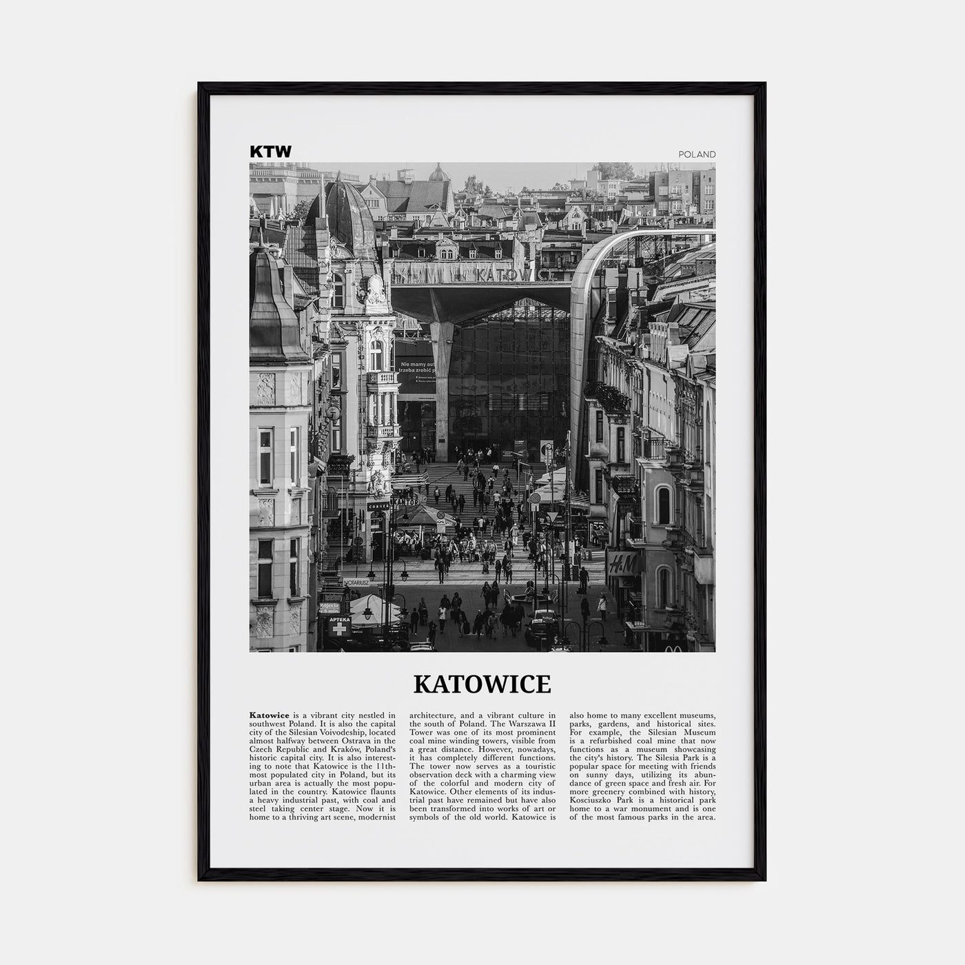 Katowice Travel B&W Poster