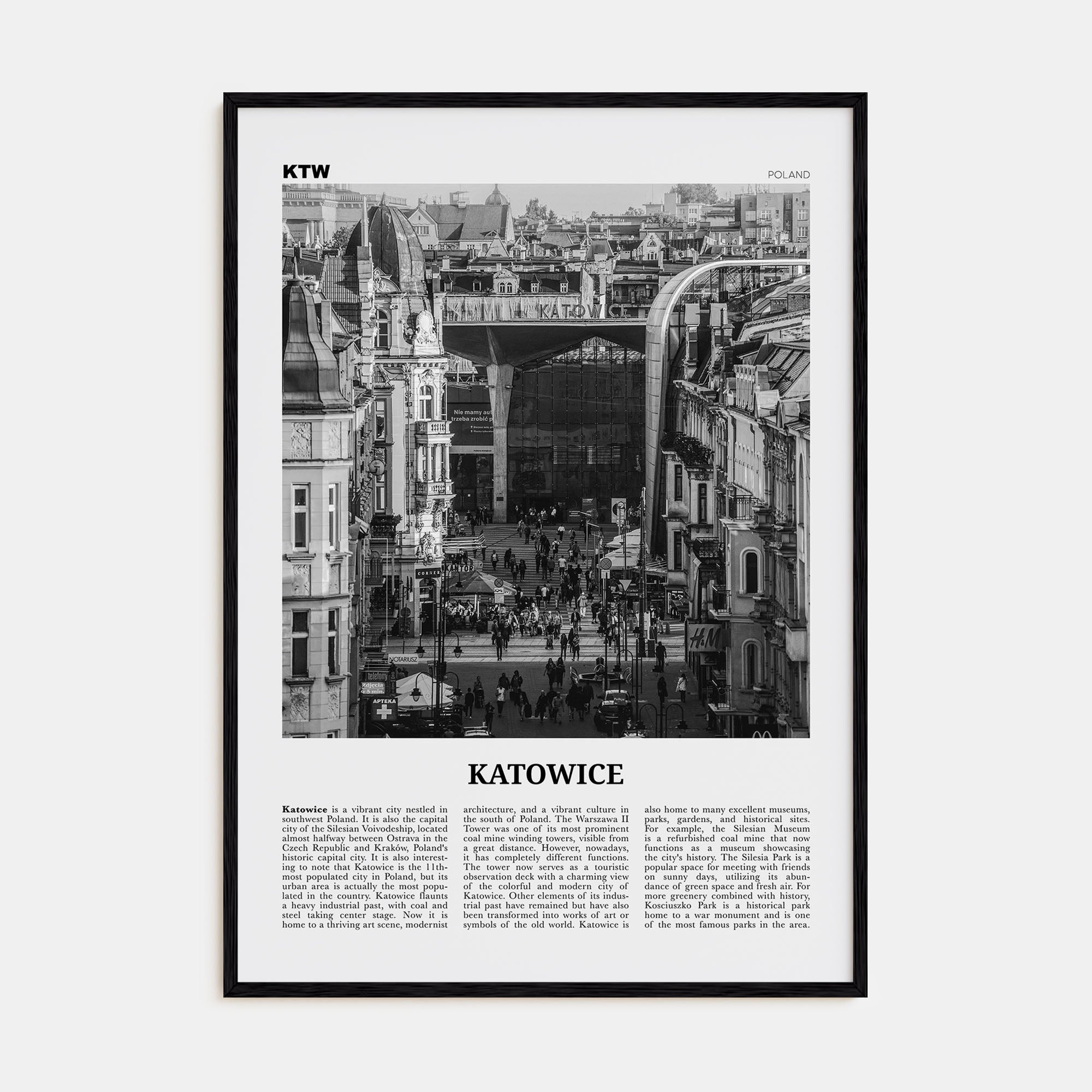 Katowice Travel B&W Poster