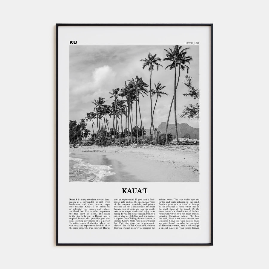 Kauai Travel B&W No 2 Poster