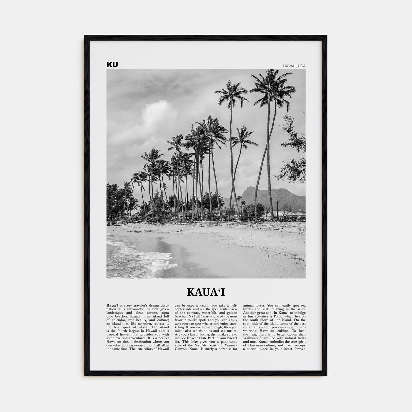 Kauai Travel B&W No 2 Poster
