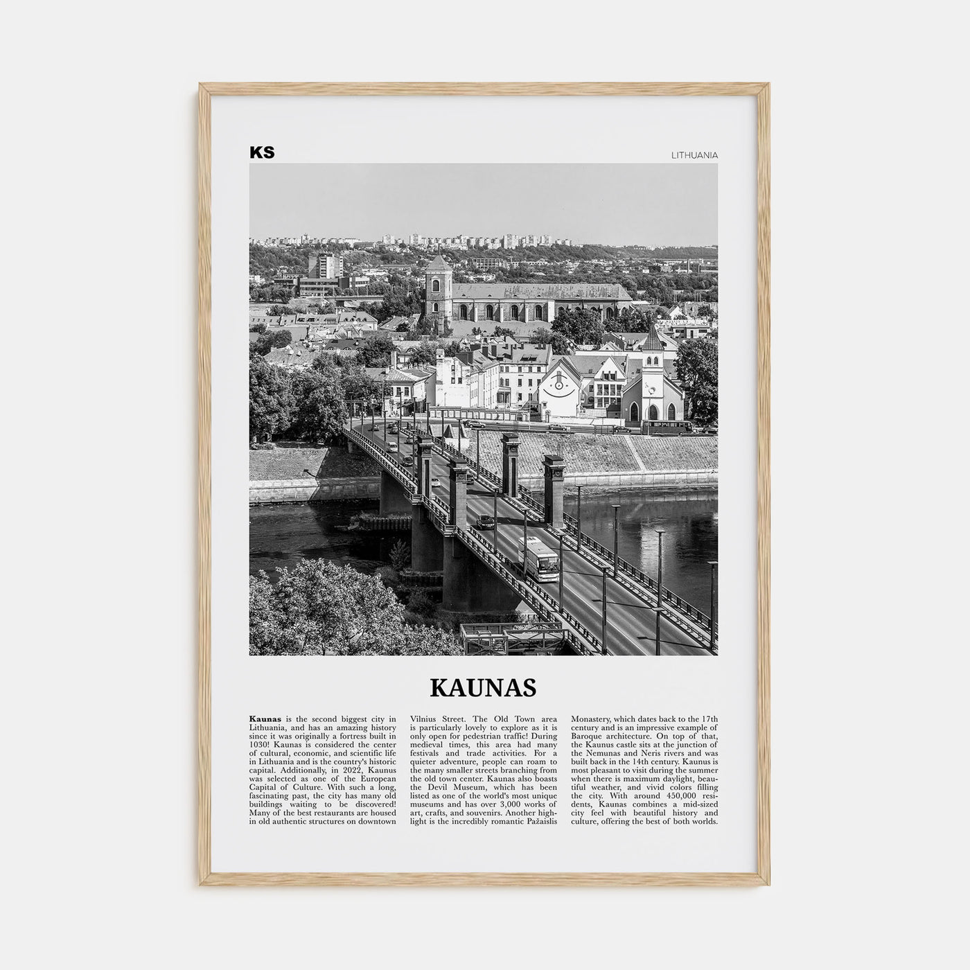 Kaunas Travel B&W Poster