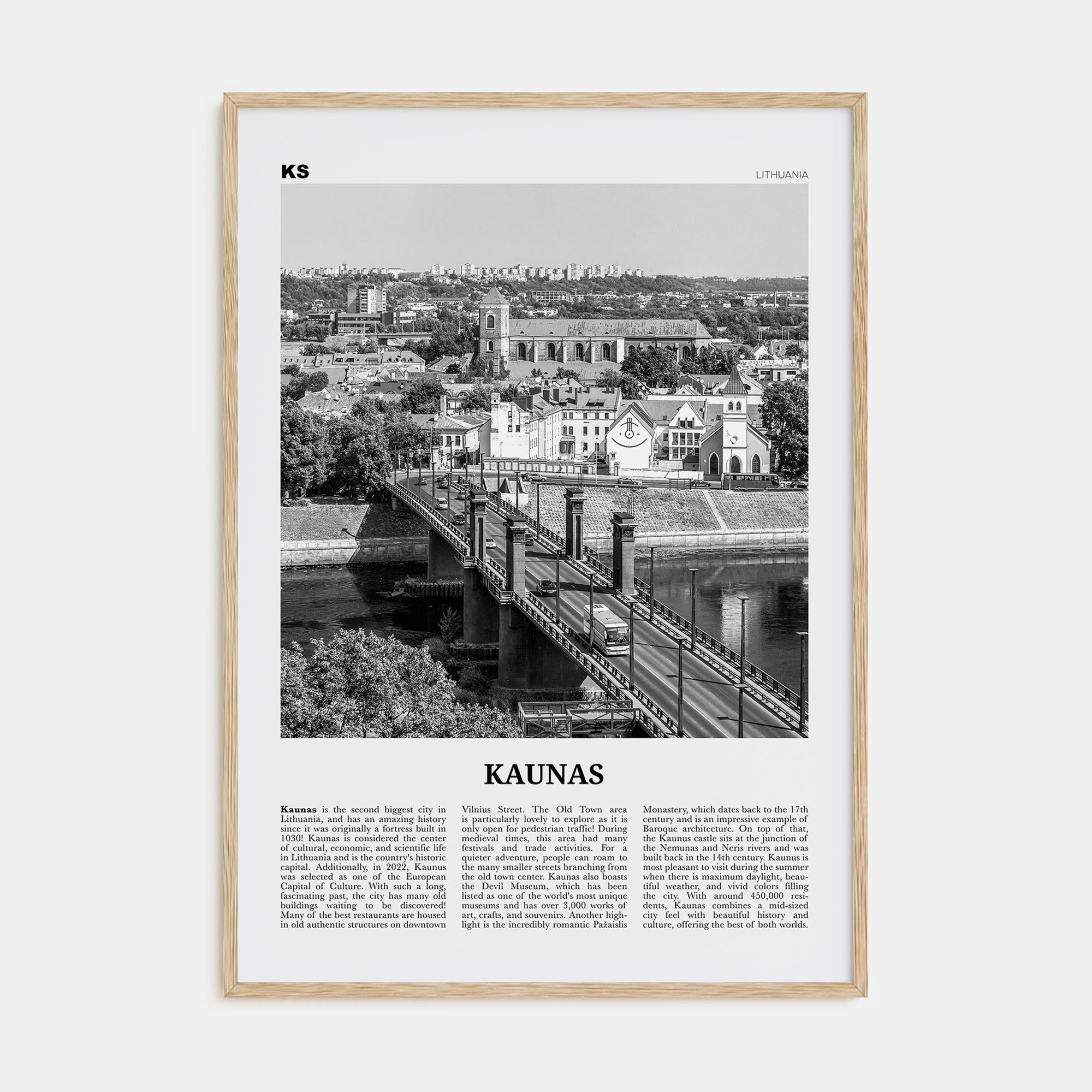 Kaunas Travel B&W Poster