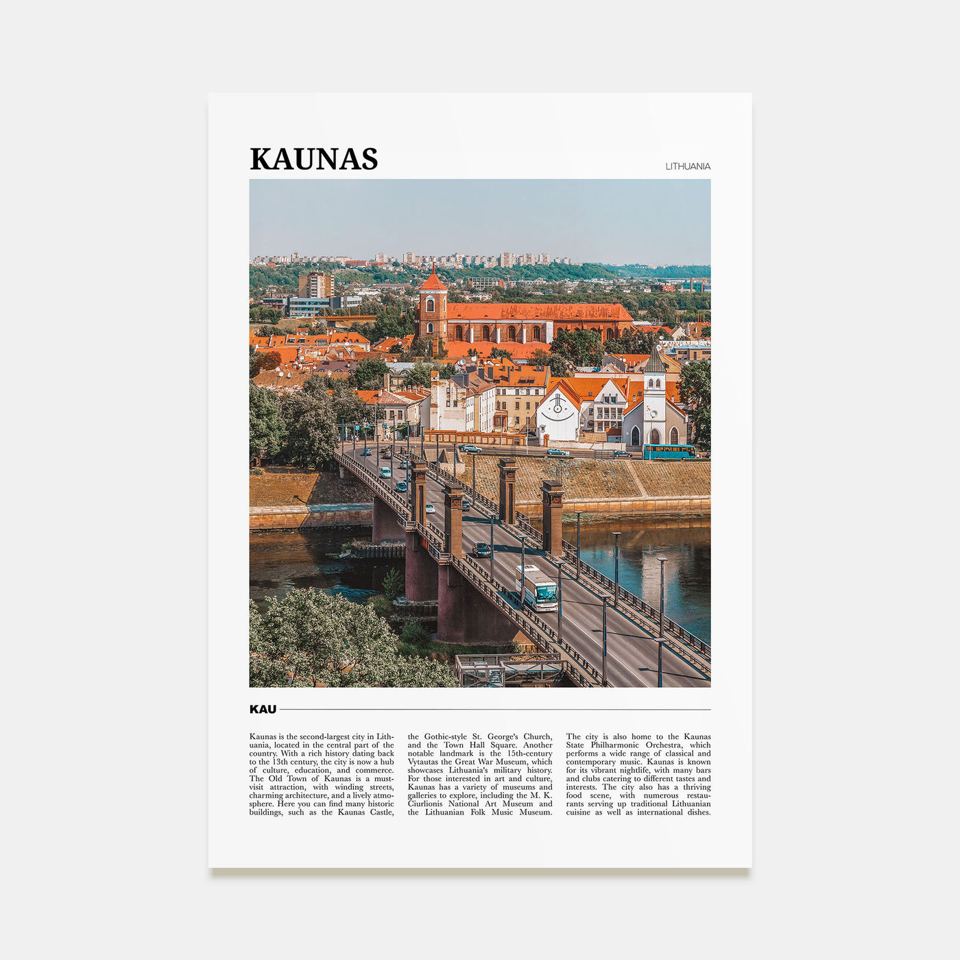 Kaunas Travel Color Poster