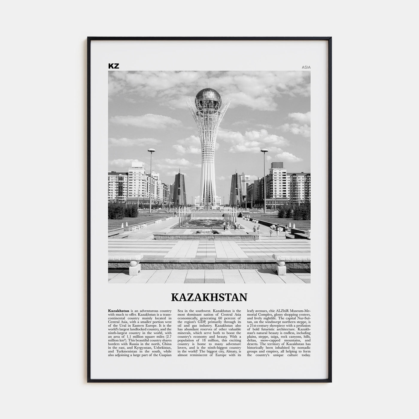 Kazakhstan Travel B&W Poster