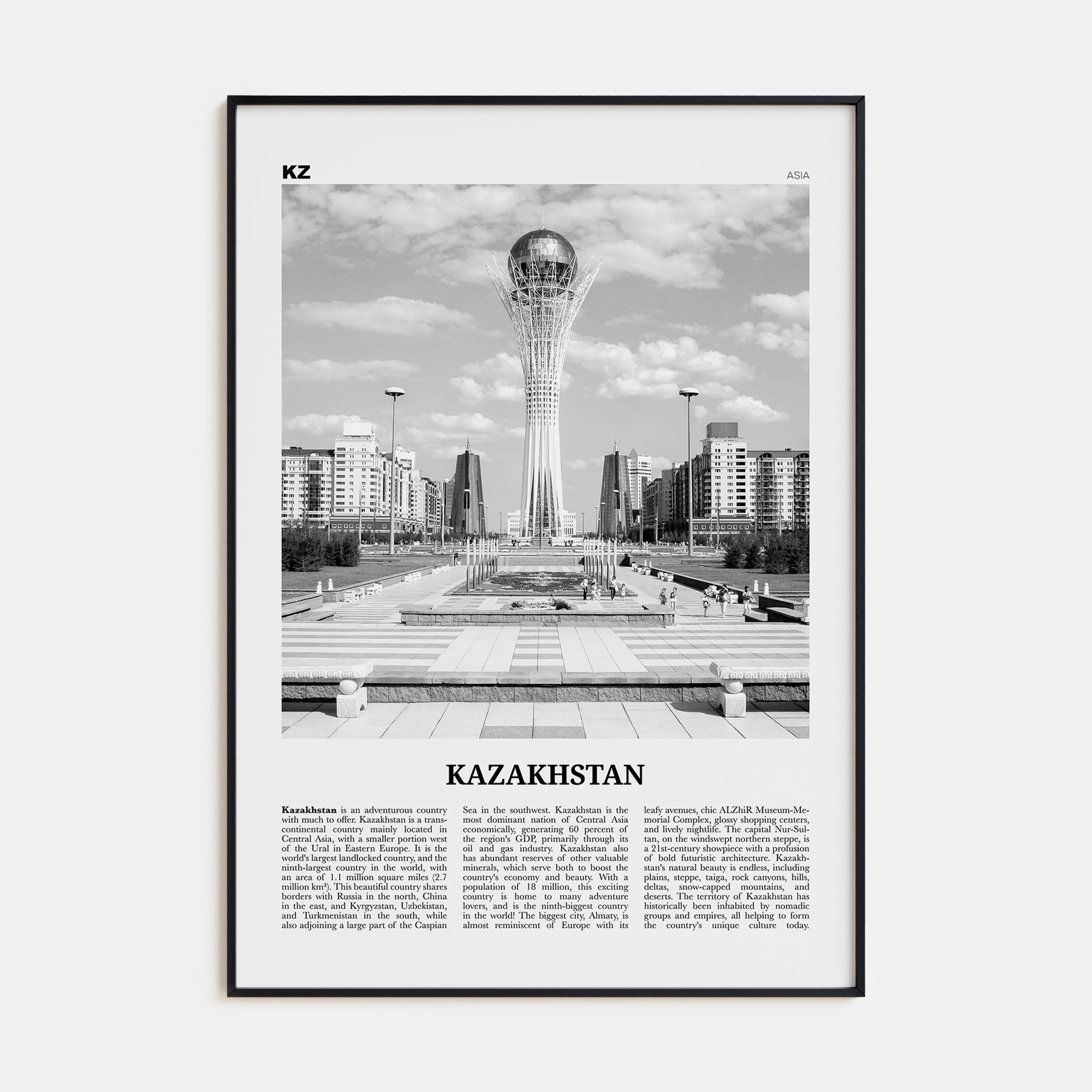 Kazakhstan Travel B&W Poster