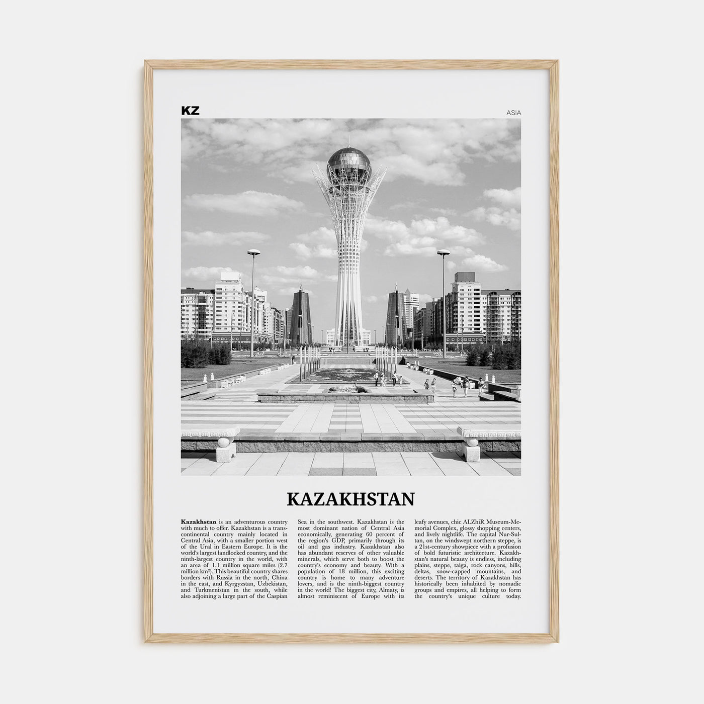 Kazakhstan Travel B&W Poster