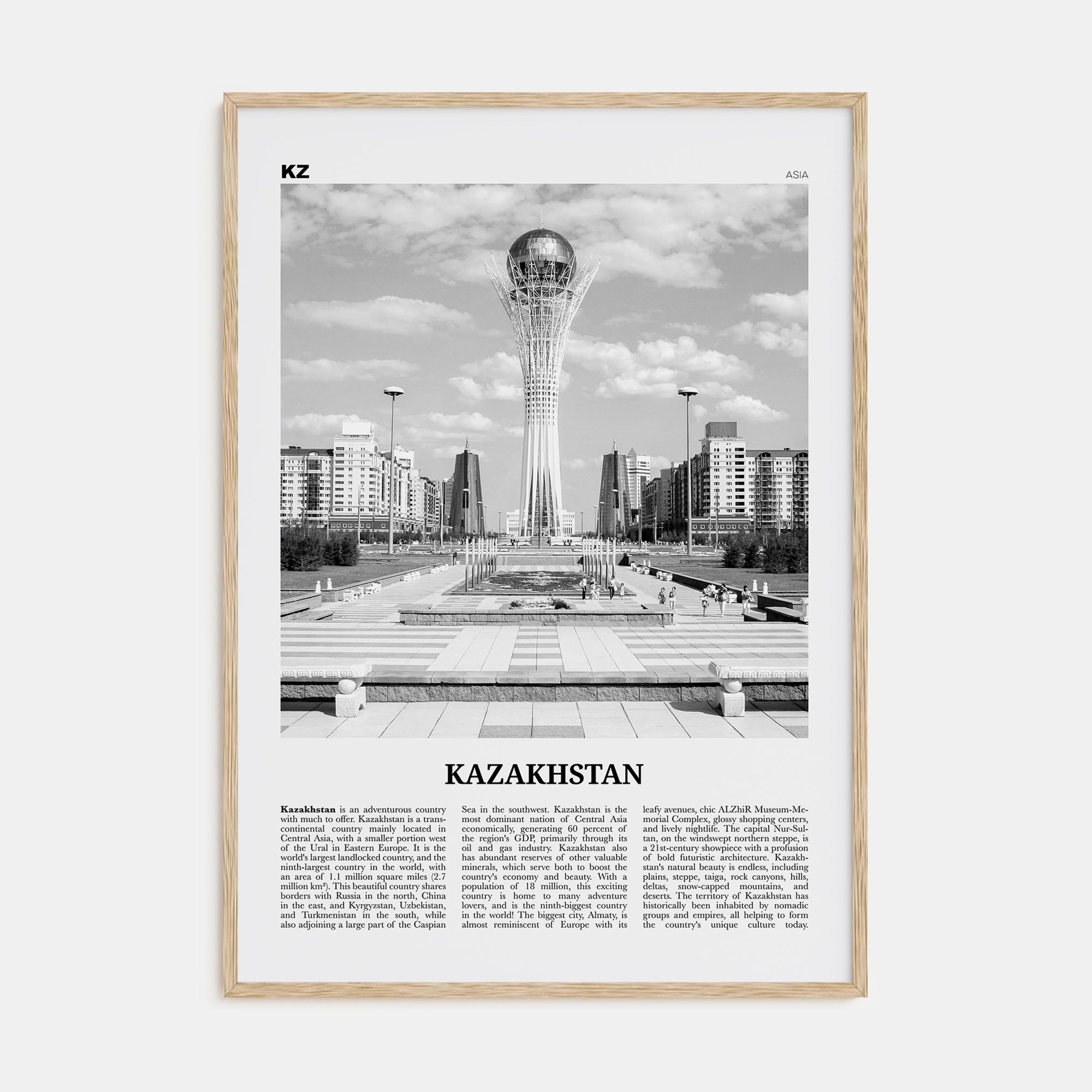 Kazakhstan Travel B&W Poster
