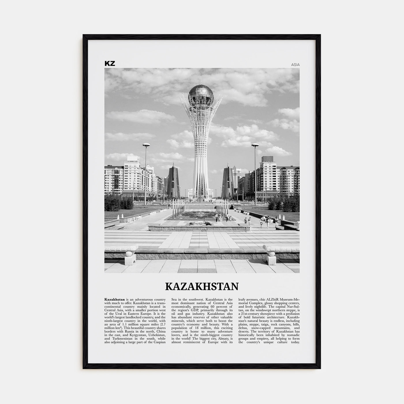 Kazakhstan Travel B&W Poster
