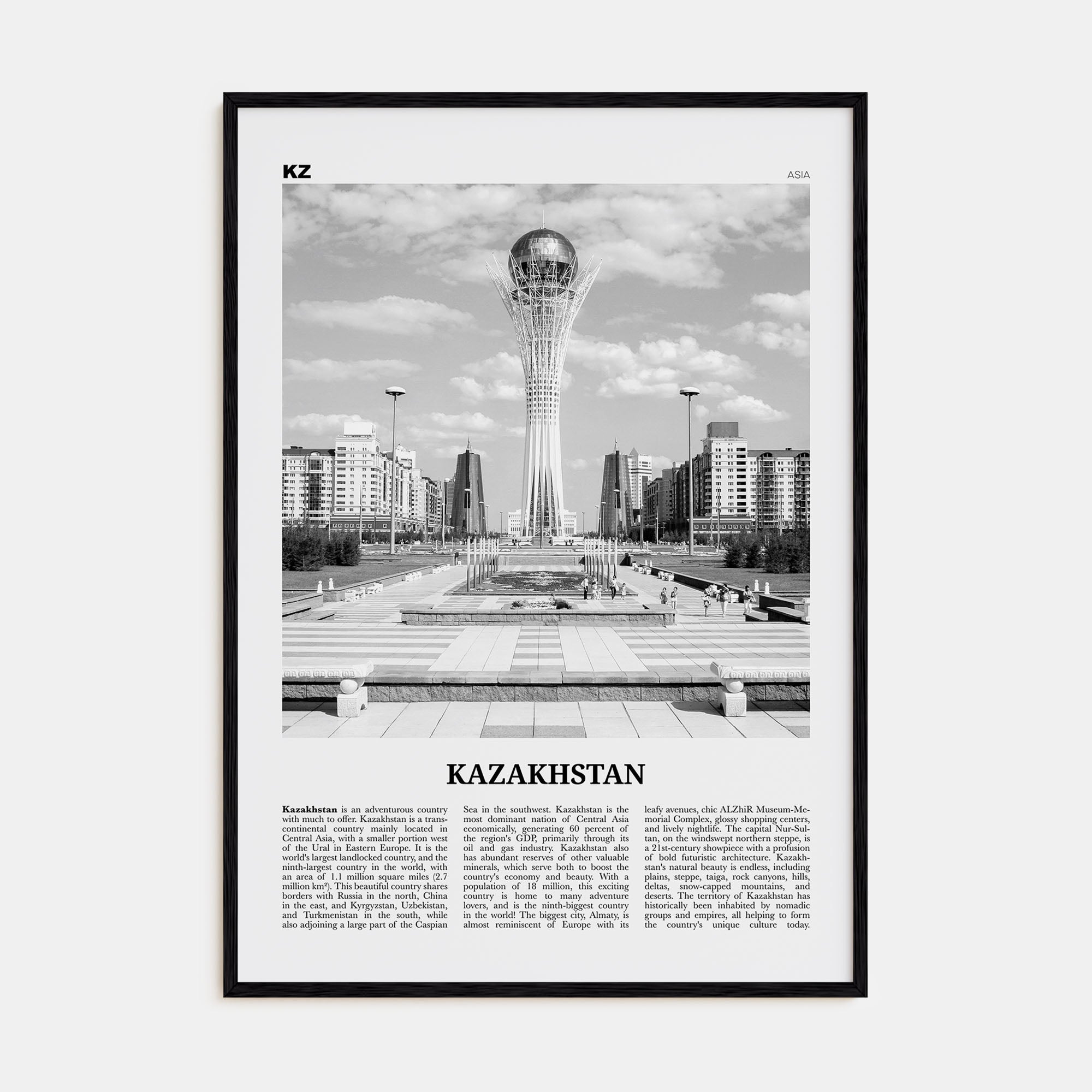 Kazakhstan Travel B&W Poster
