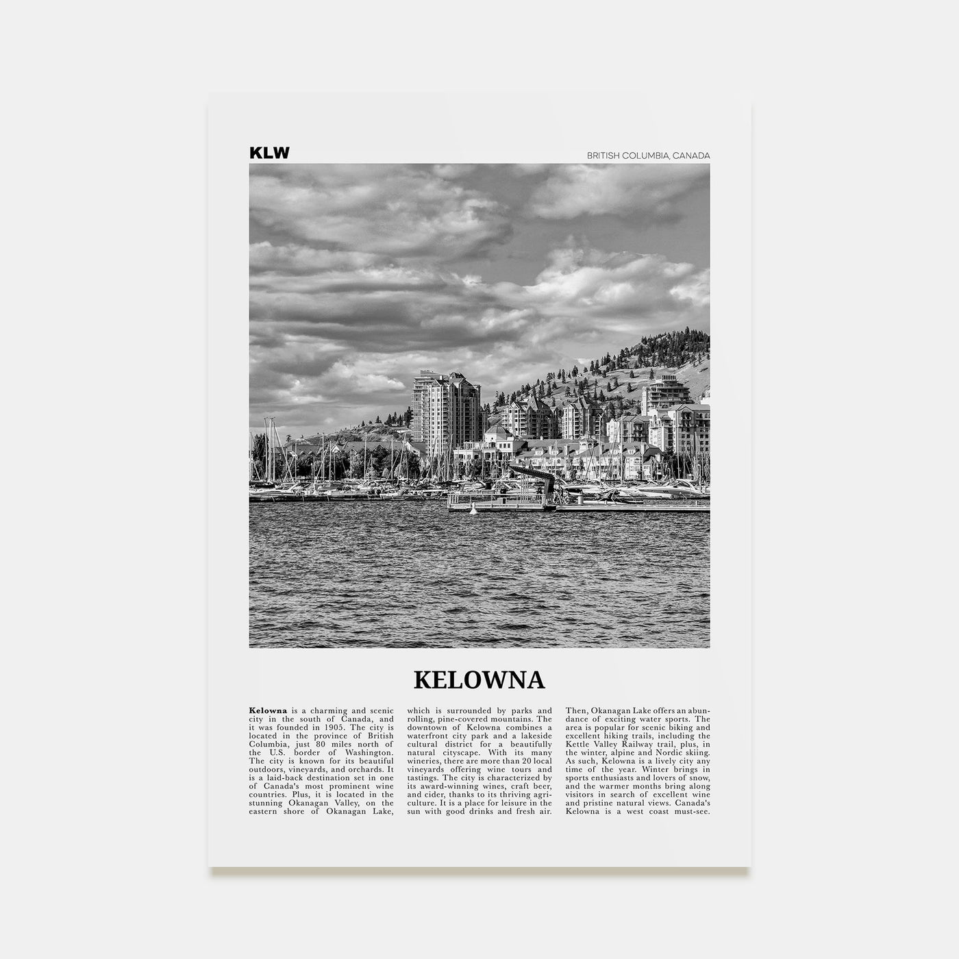 Kelowna Travel B&W Poster