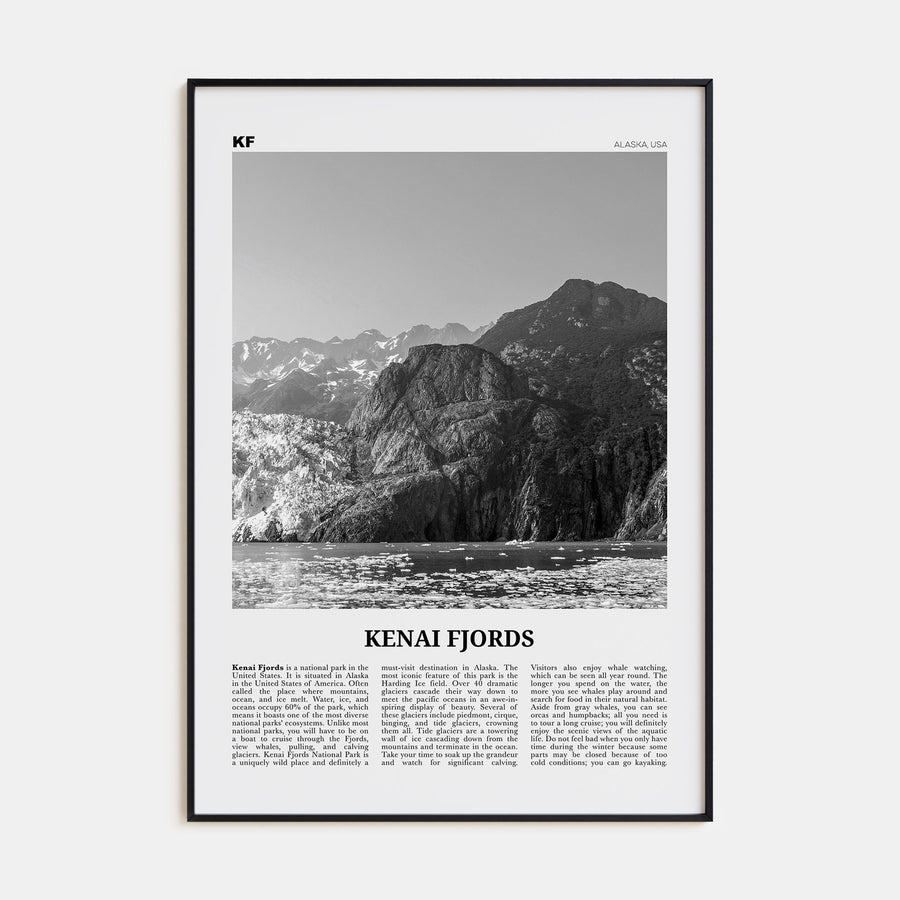 Kenai Fjords National Park Travel B&W Poster