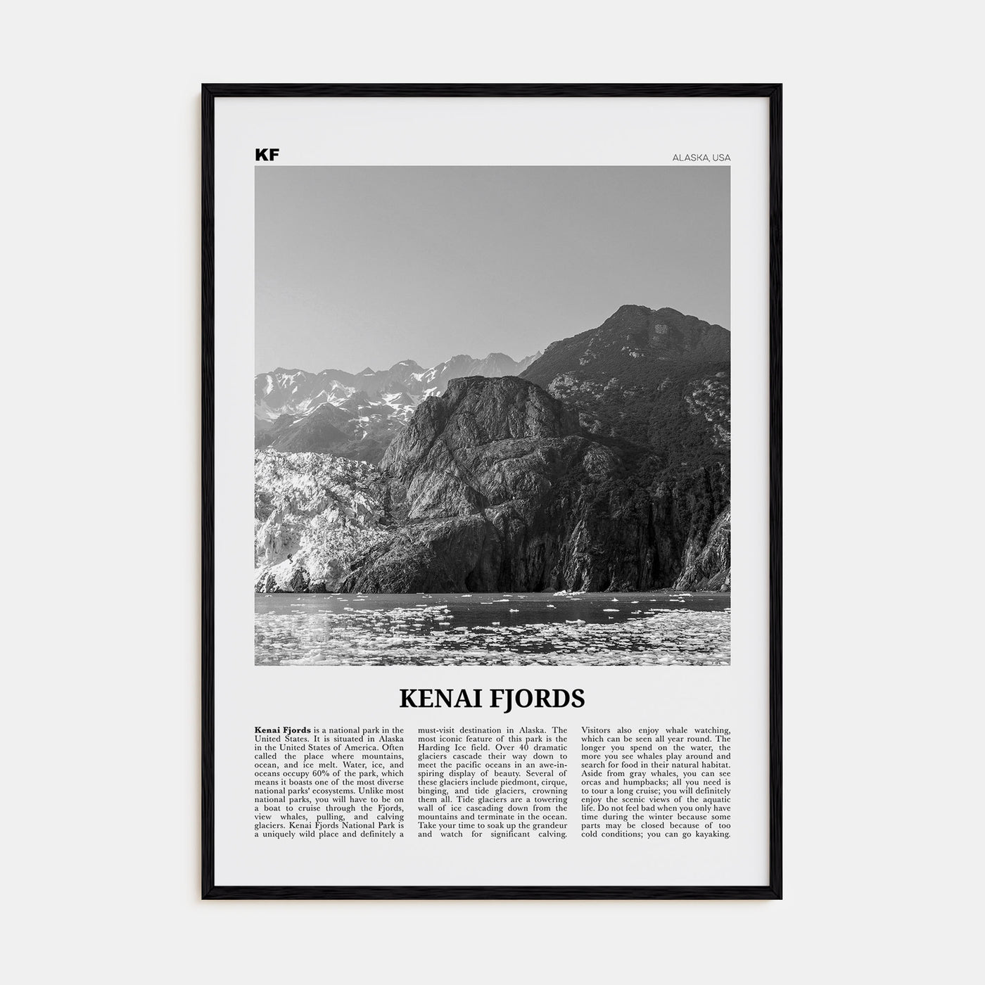 Kenai Fjords National Park Travel B&W Poster