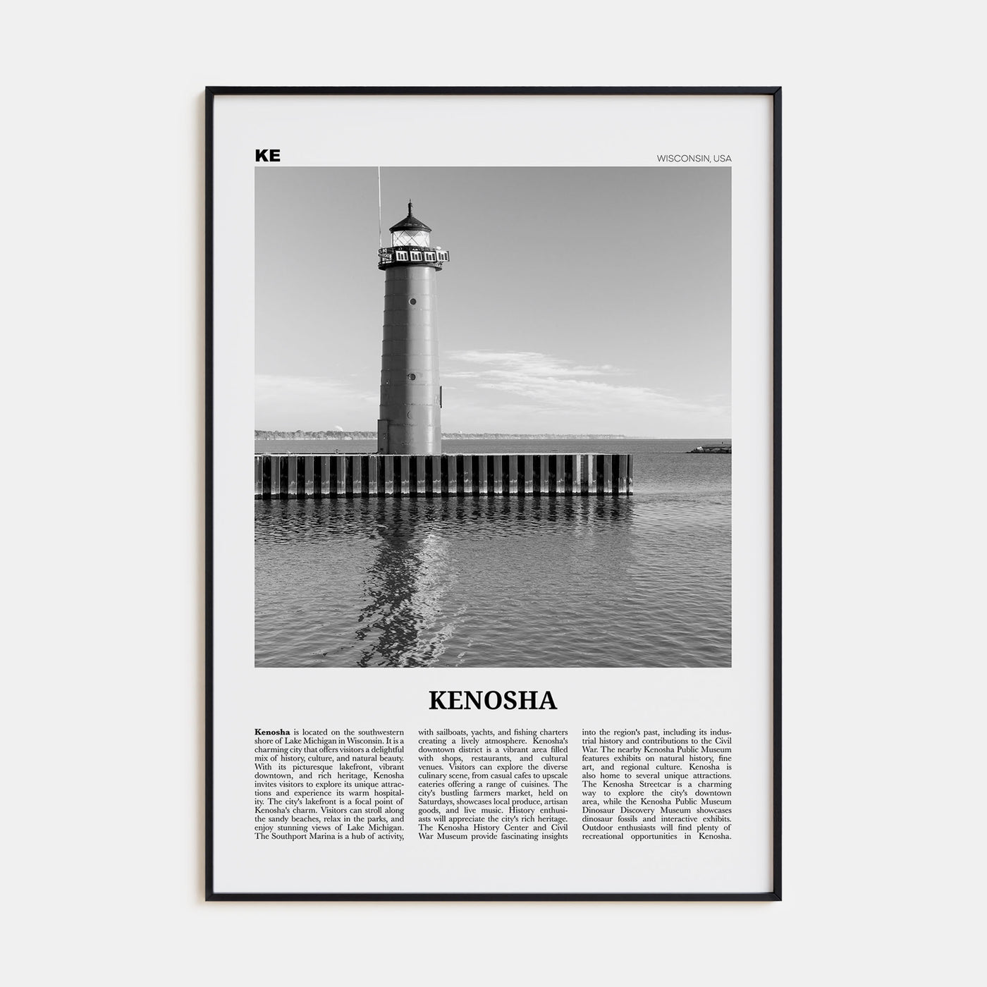 Kenosha Travel B&W Poster