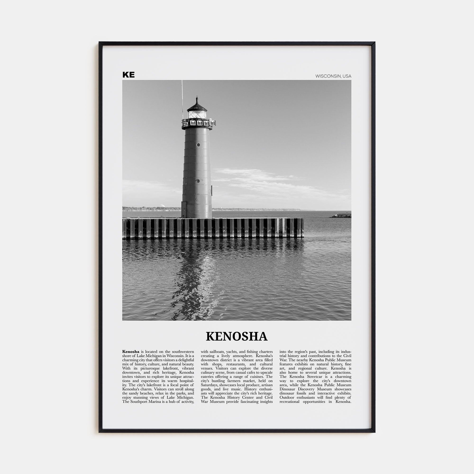 Kenosha Travel B&W Poster