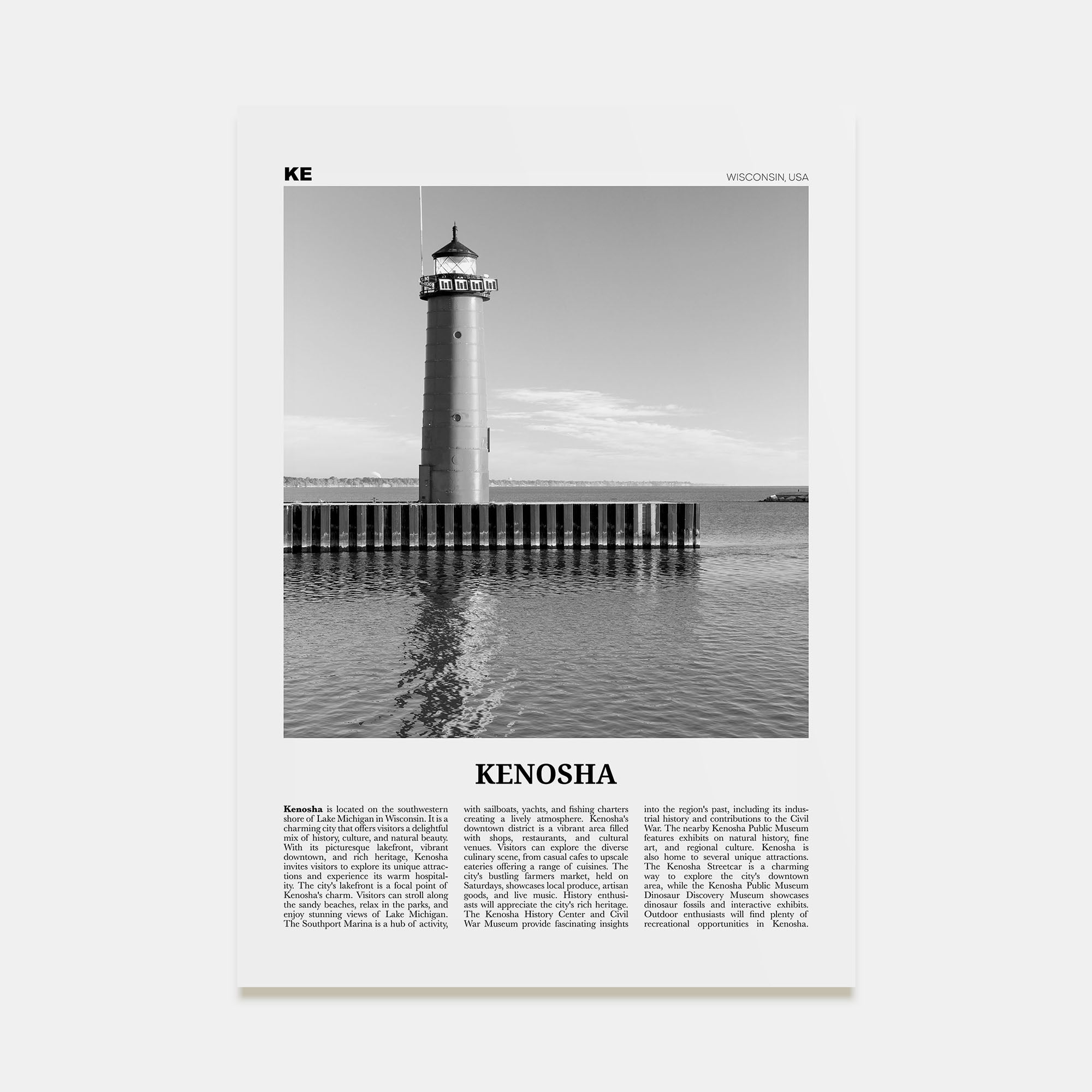 Kenosha Travel B&W Poster