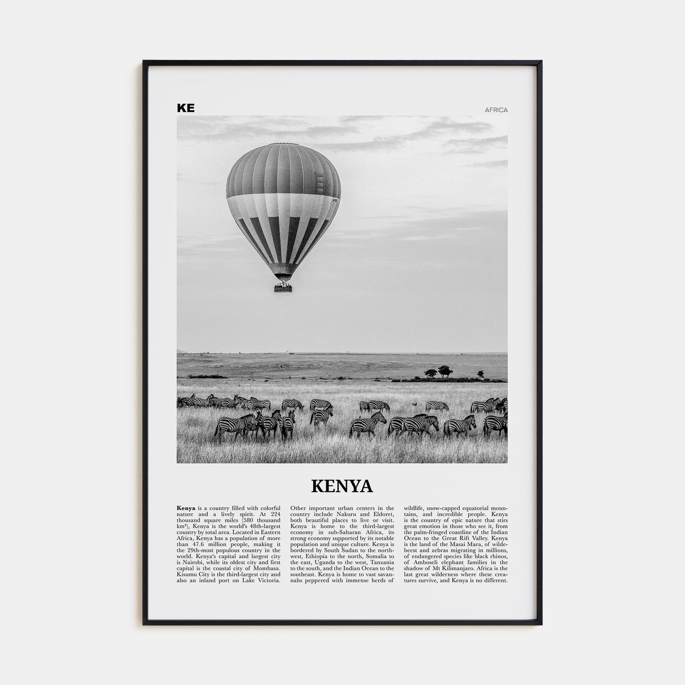 Kenya Travel B&W Poster