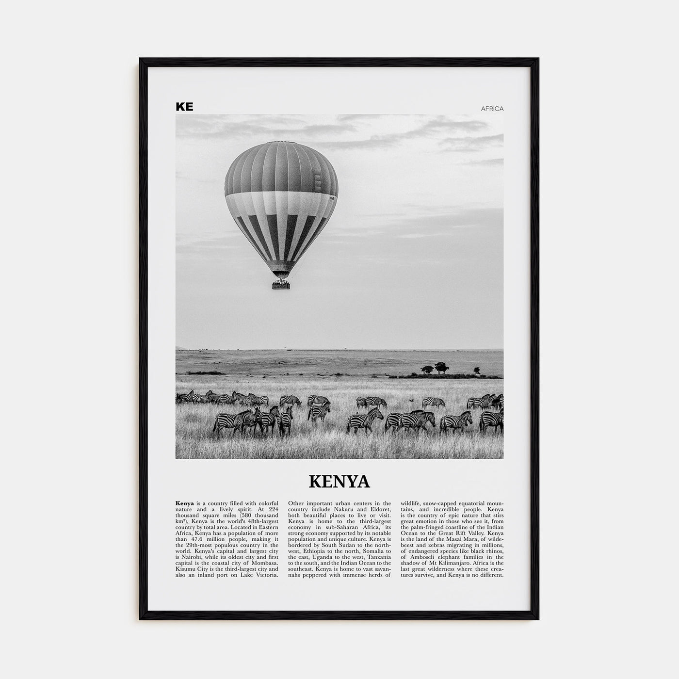 Kenya Travel B&W Poster