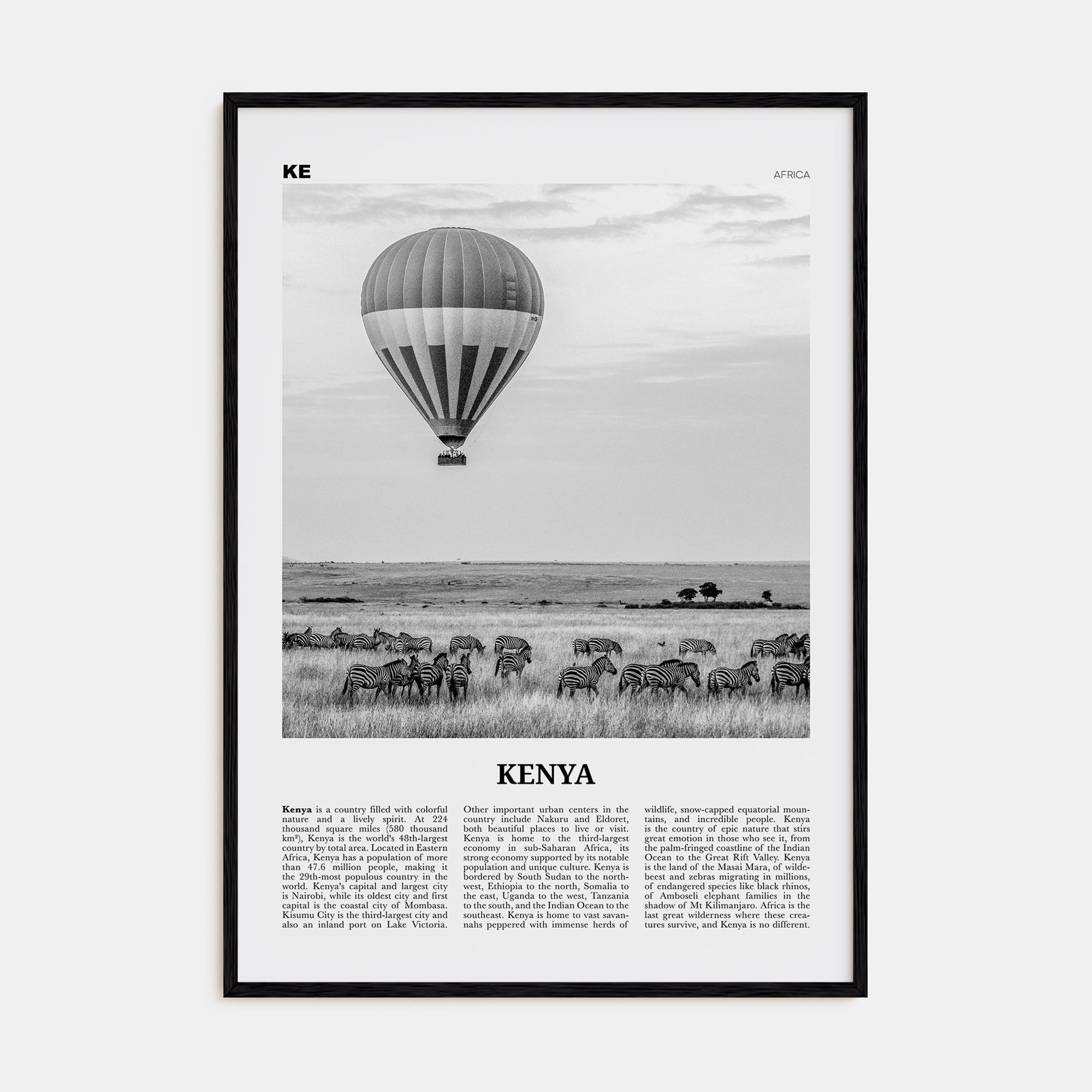 Kenya Travel B&W Poster