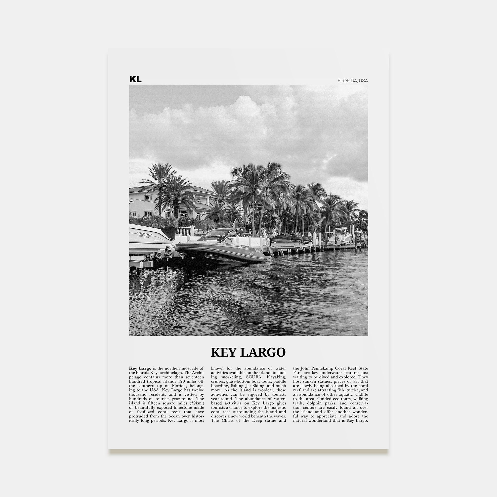 Key Largo Travel B&W Poster