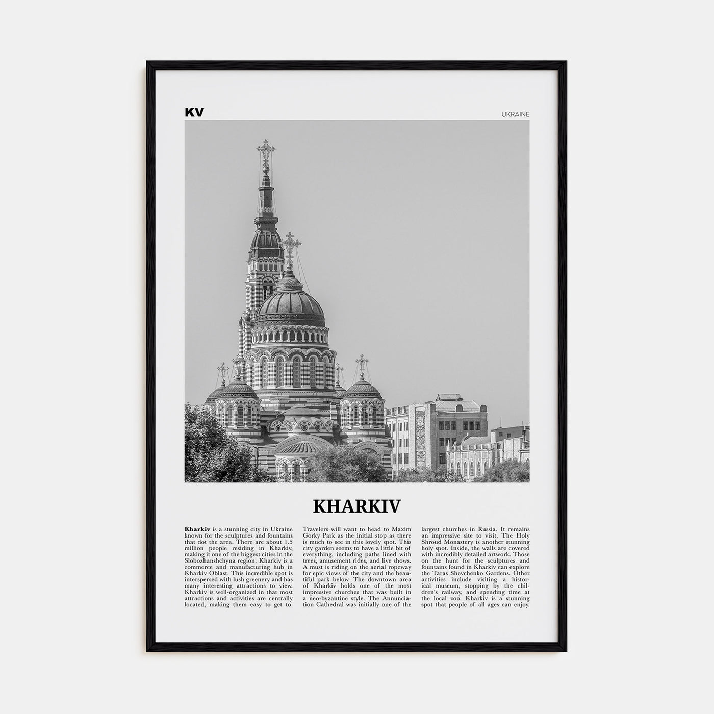 Kharkiv Travel B&W Poster