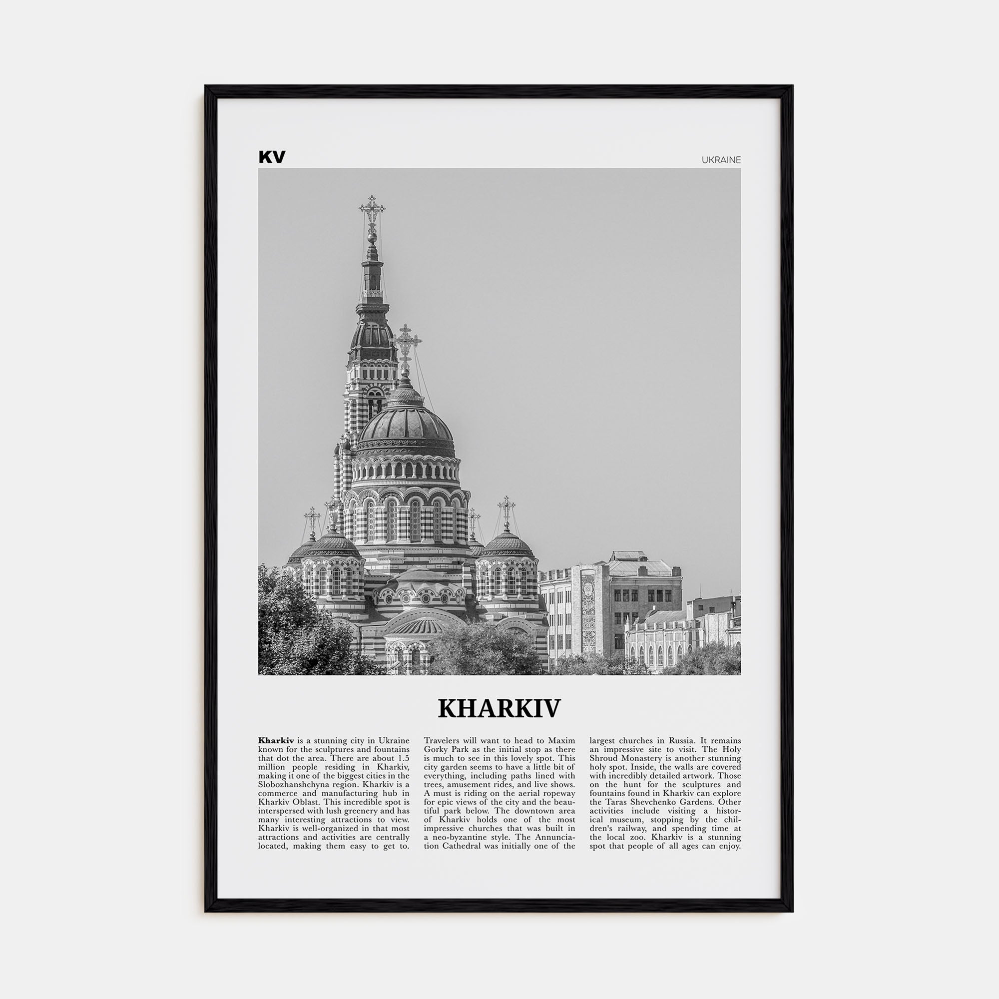 Kharkiv Travel B&W Poster