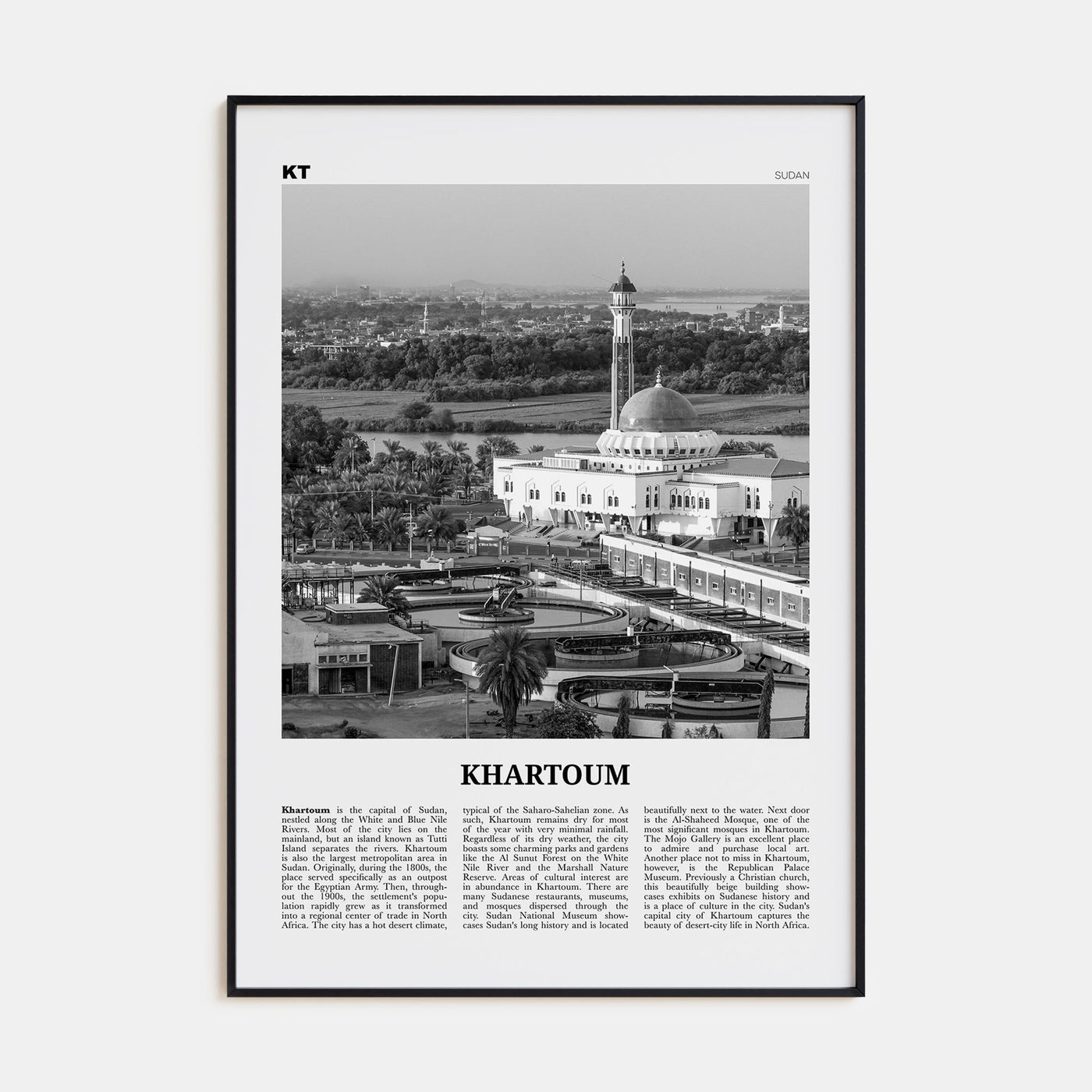 Khartoum Travel B&W Poster