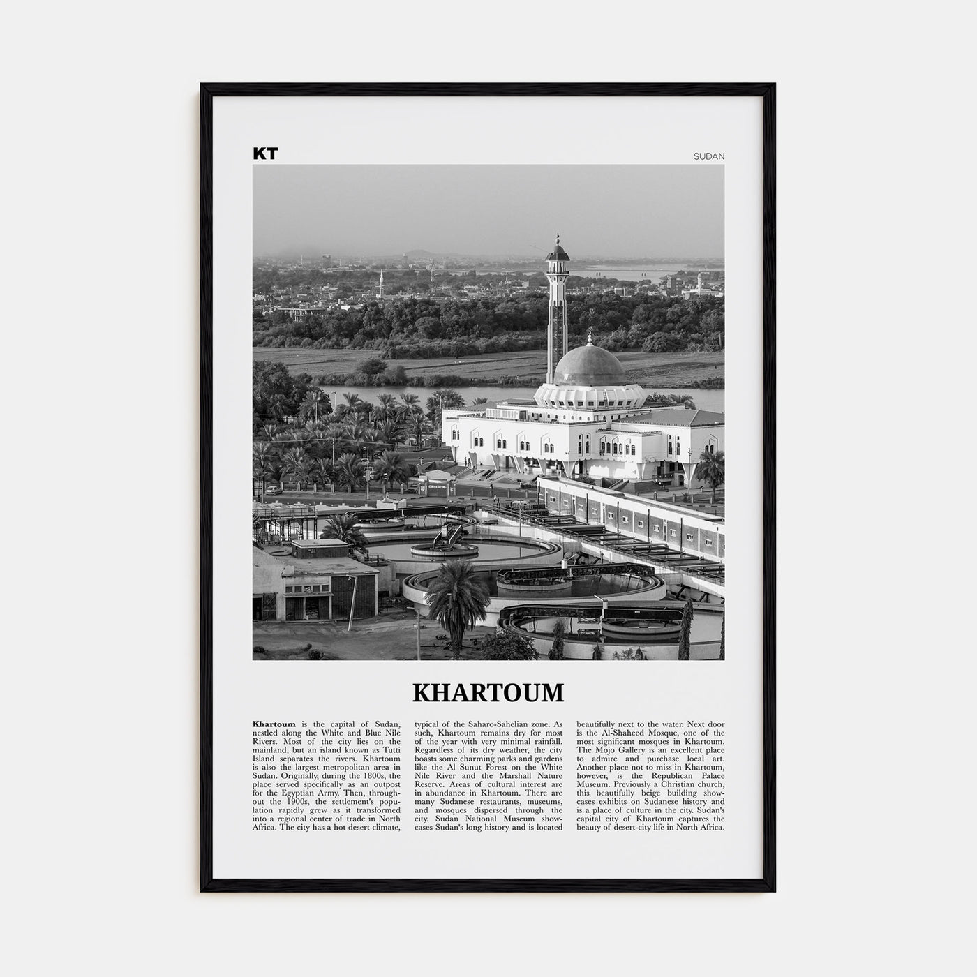 Khartoum Travel B&W Poster