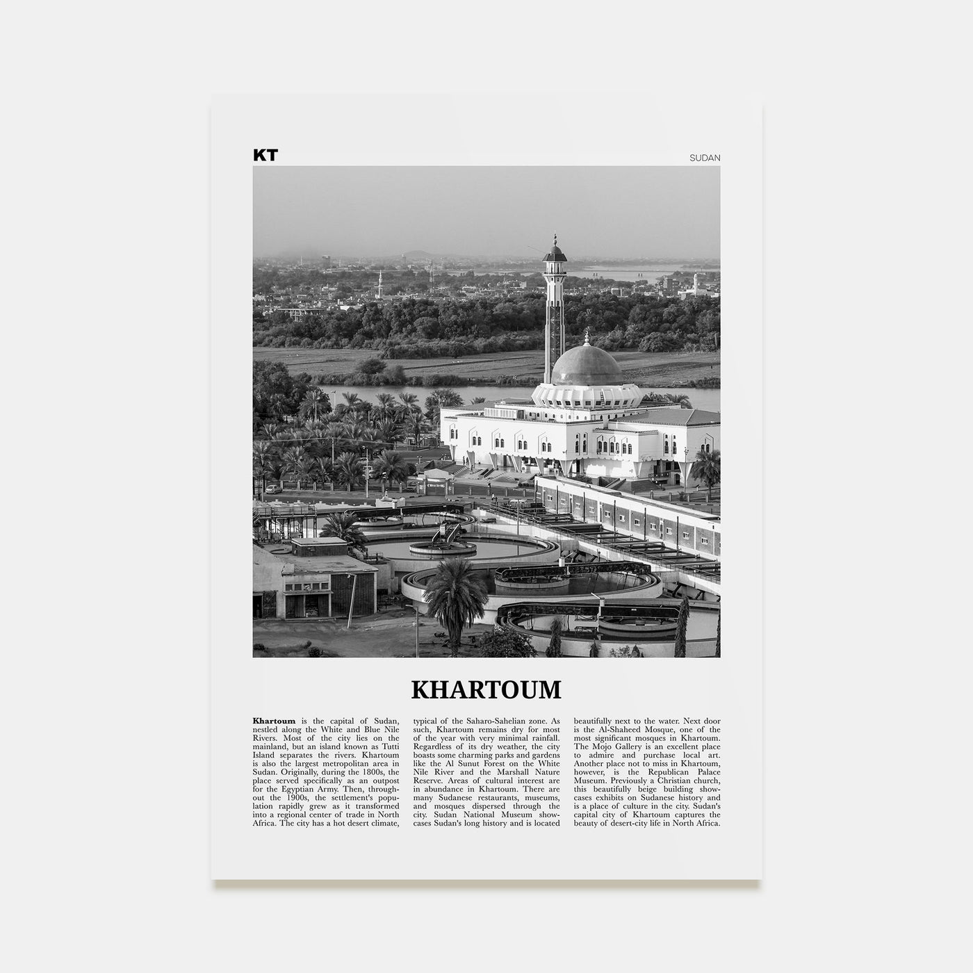 Khartoum Travel B&W Poster