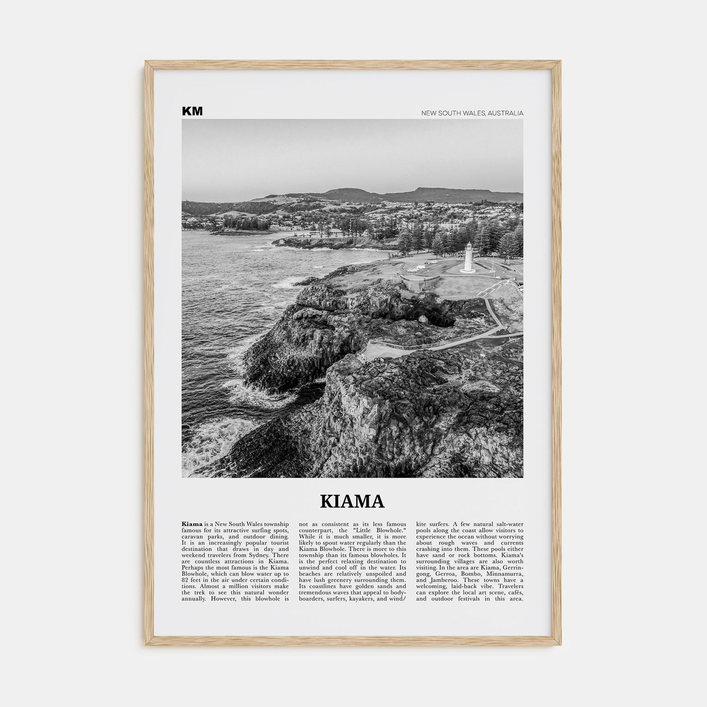 Kiama Travel B&W Poster