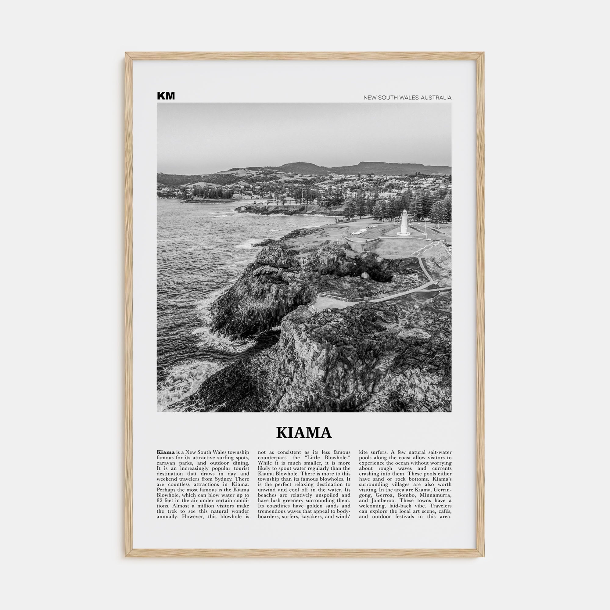 Kiama Travel B&W Poster