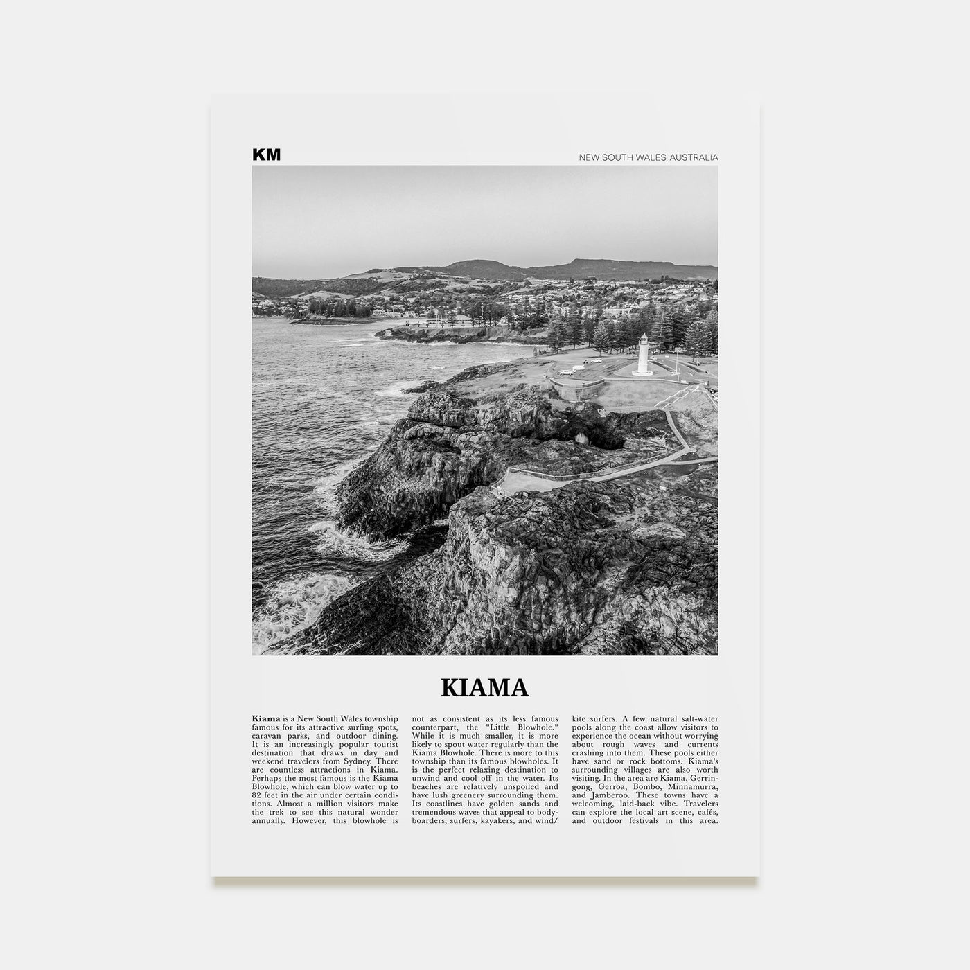 Kiama Travel B&W Poster
