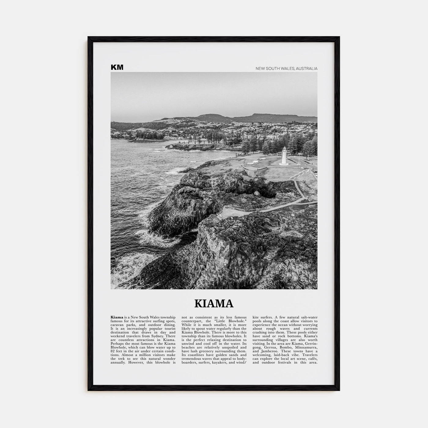 Kiama Travel B&W Poster