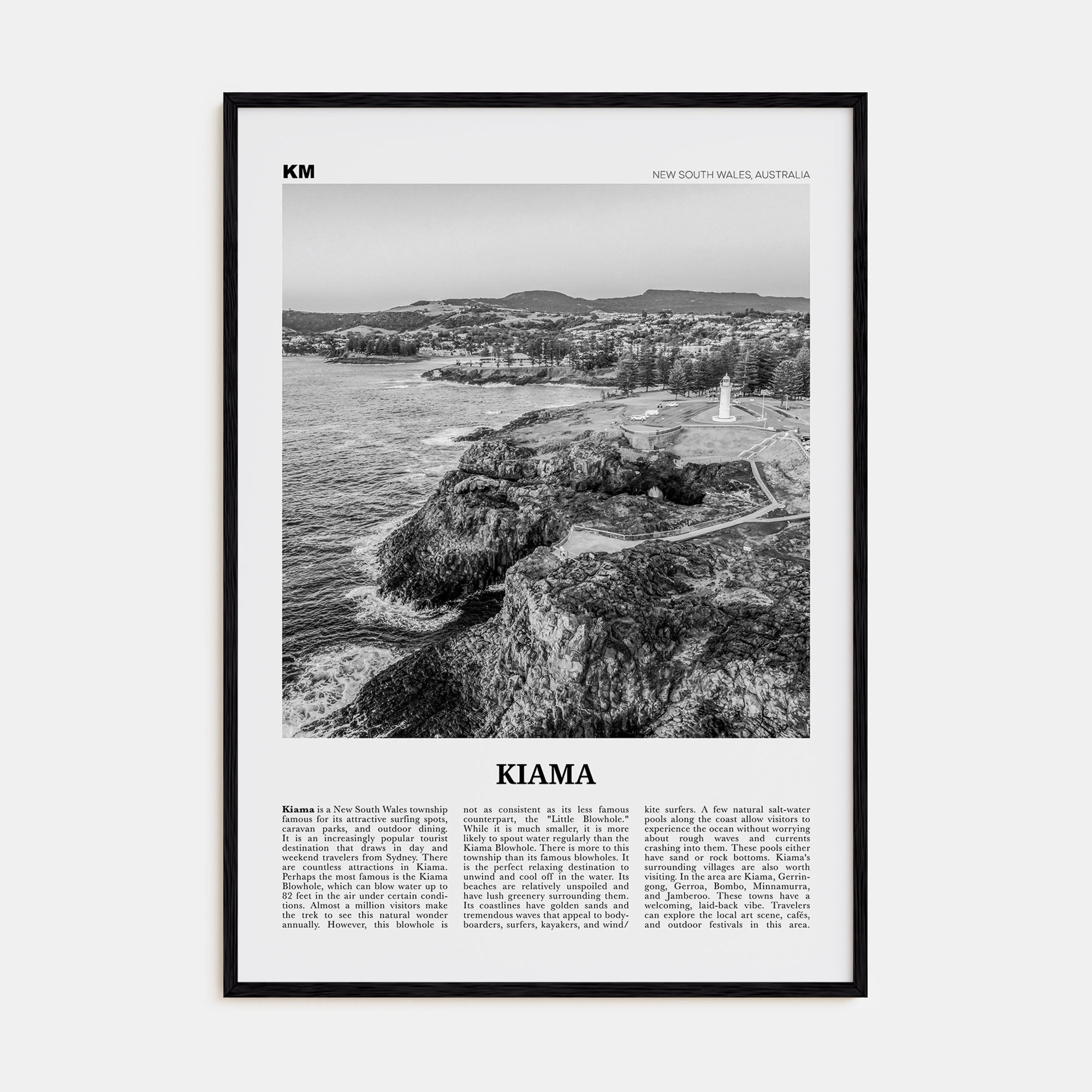 Kiama Travel B&W Poster
