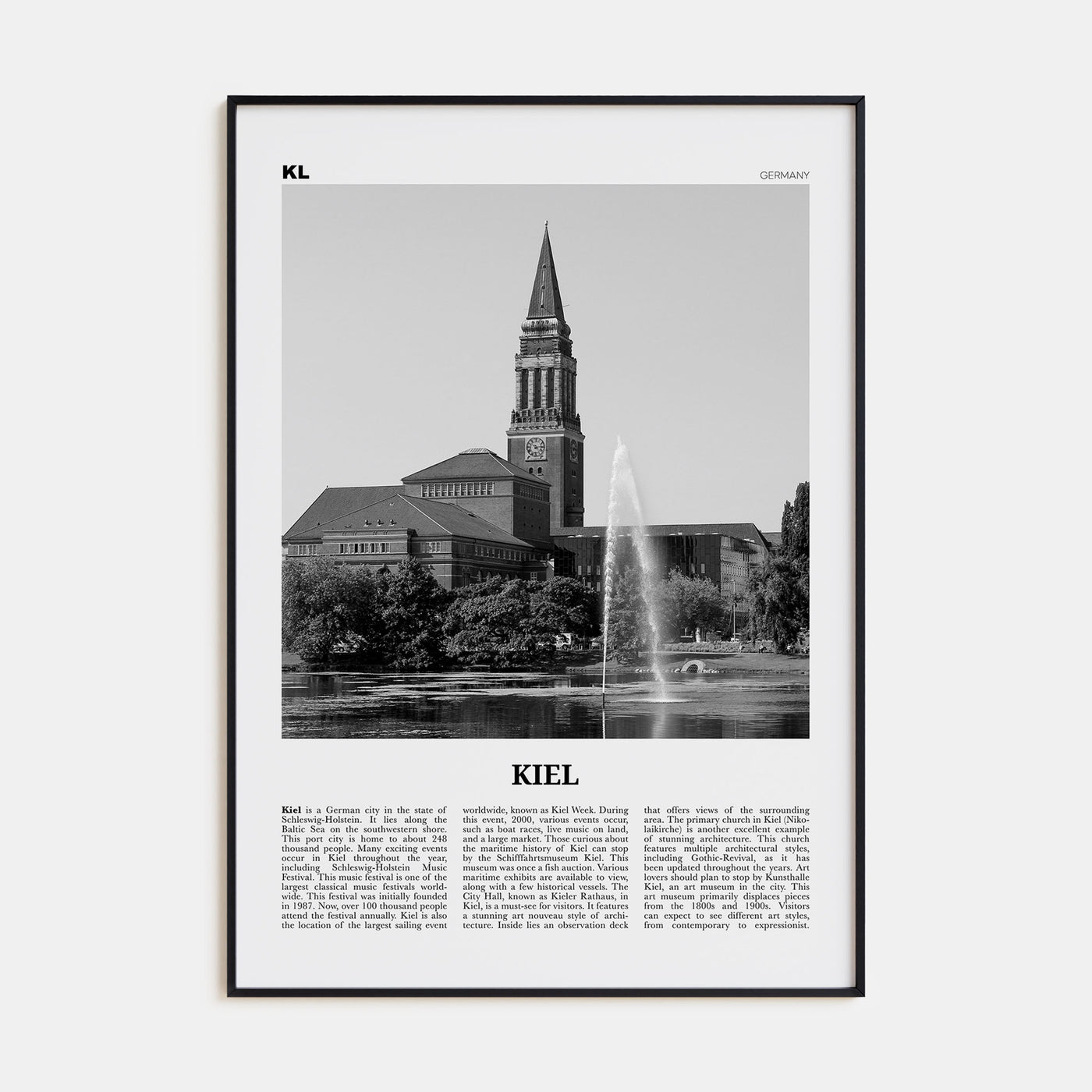 Kiel Travel B&W Poster
