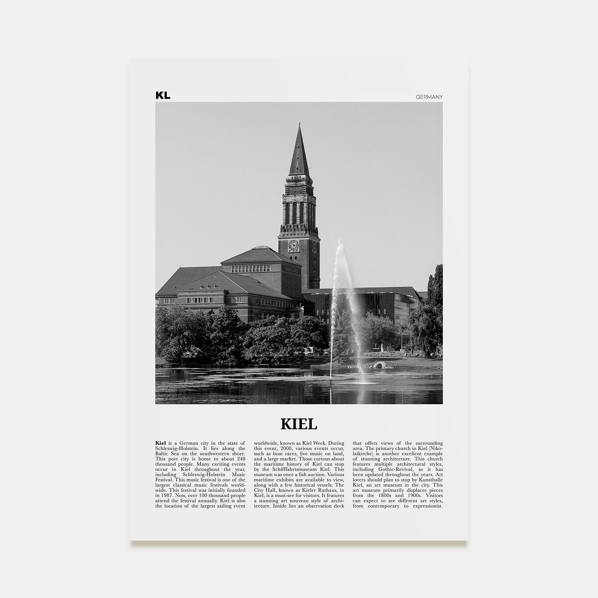 Kiel Travel B&W Poster