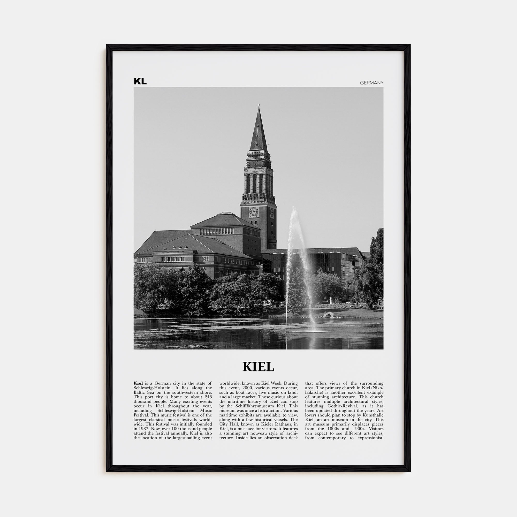 Kiel Travel B&W Poster