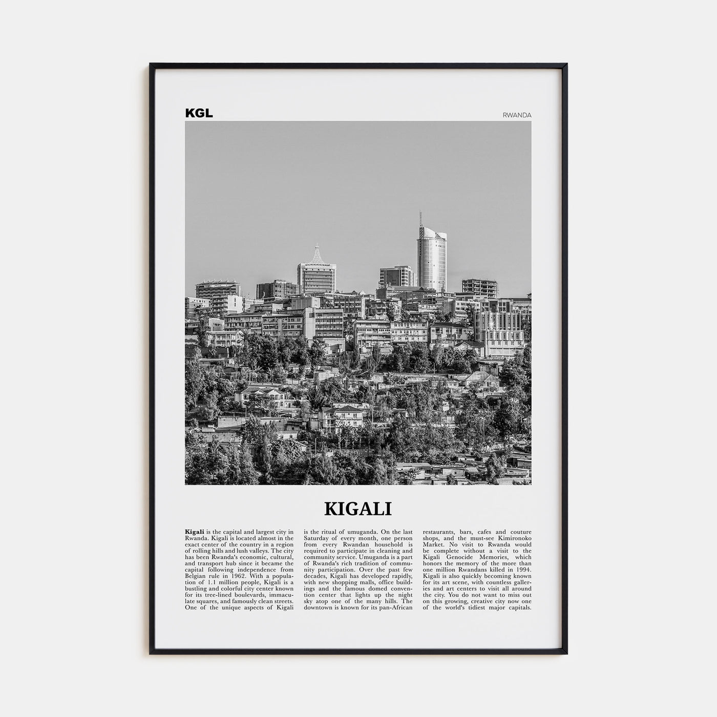 Kigali Travel B&W Poster