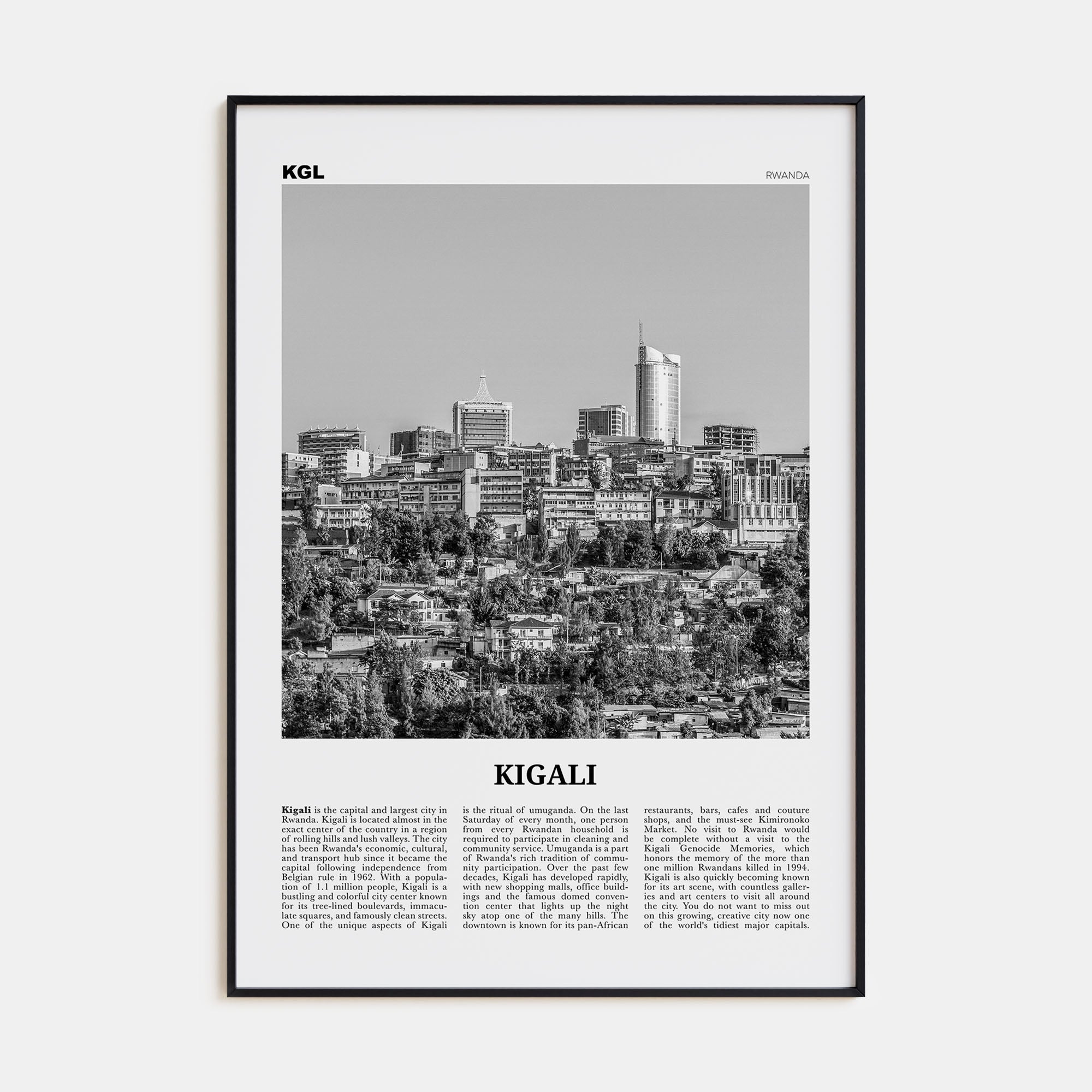 Kigali Travel B&W Poster