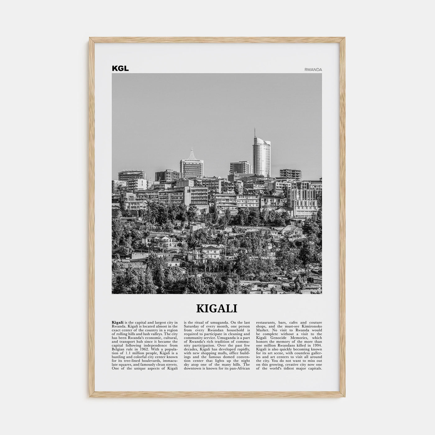 Kigali Travel B&W Poster