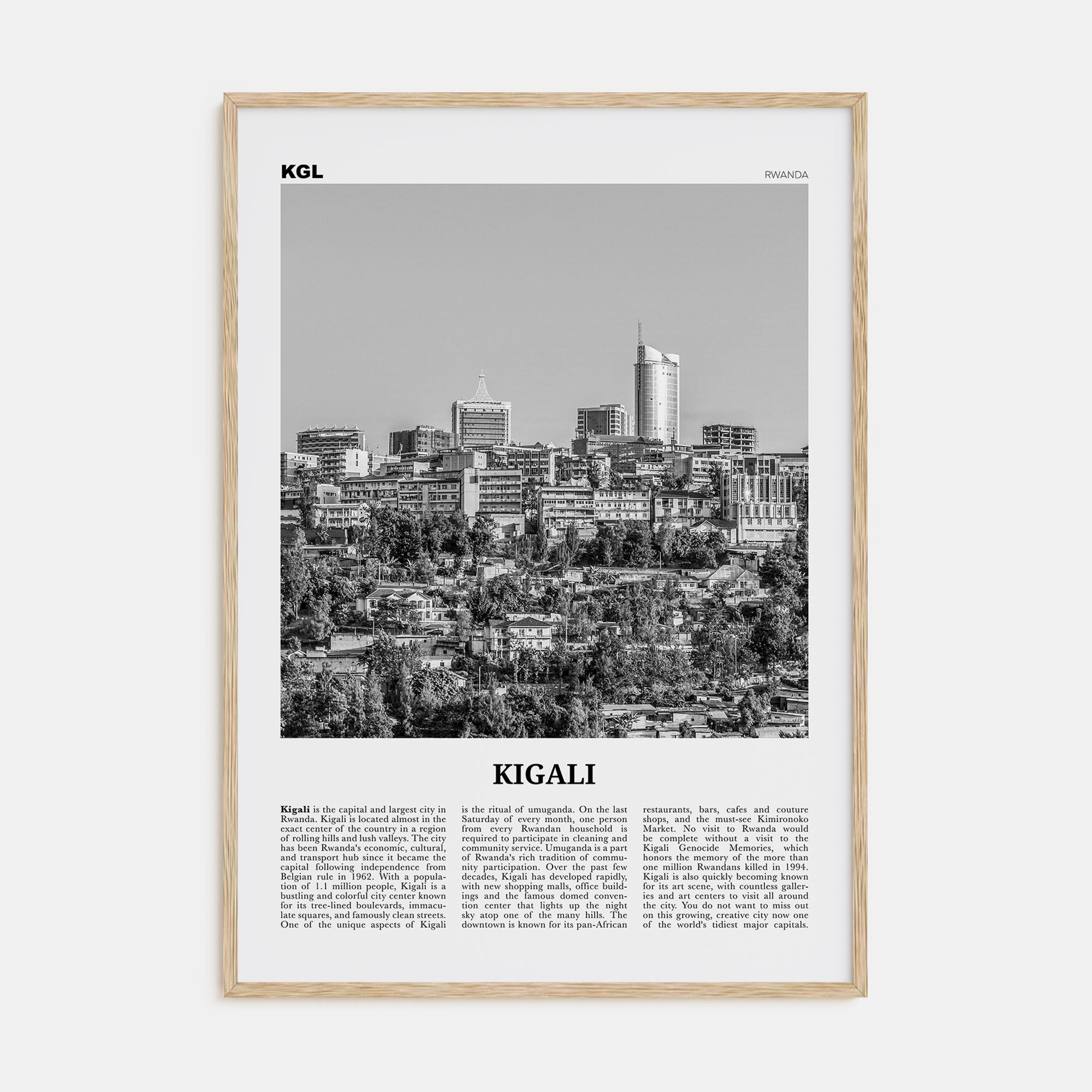 Kigali Travel B&W Poster